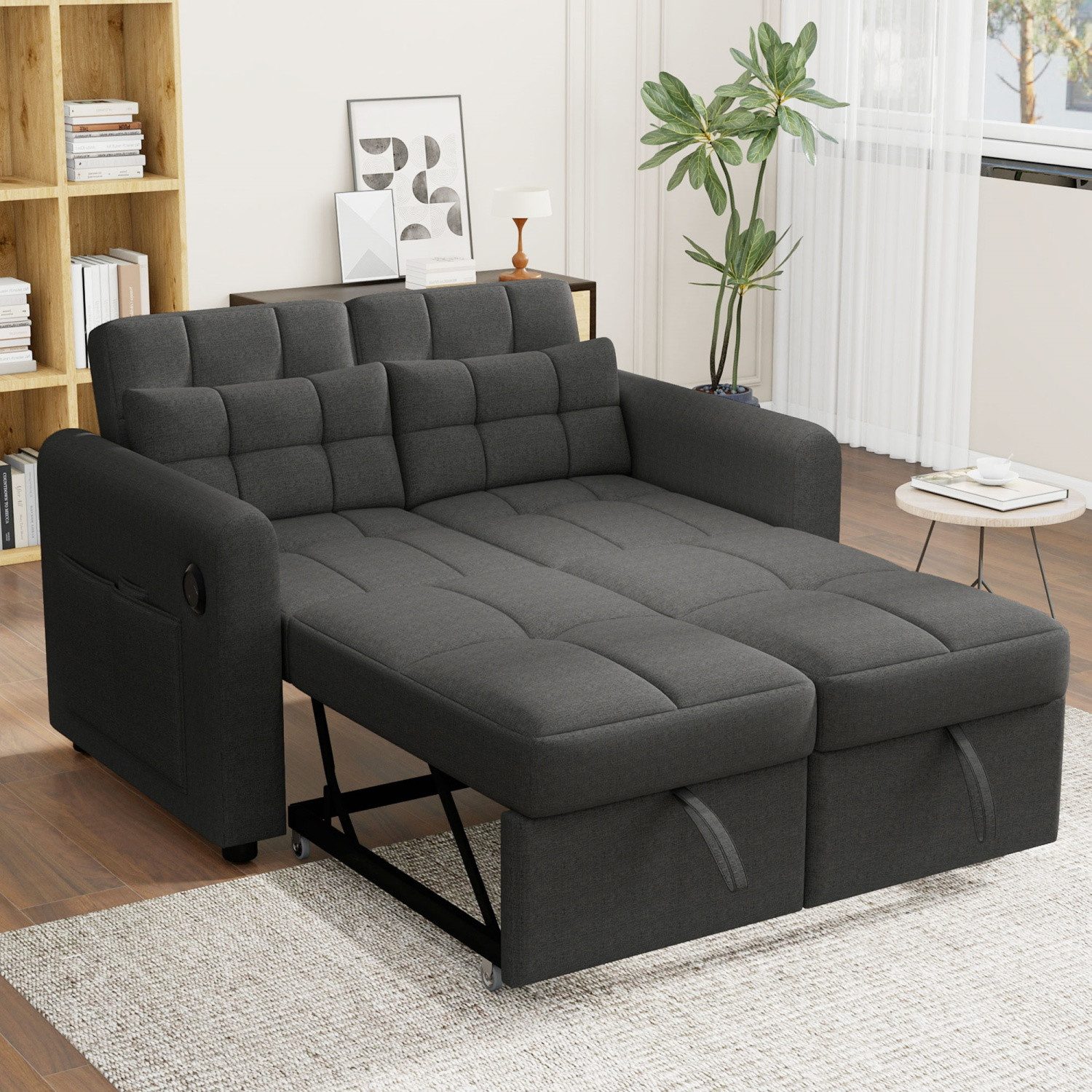 ANYSUN Schlafsofa 3-in-1-Ausziehsofa, kompaktes Klappsofa, verstellbare Rückenlehne, USB-Anschlüsse, Armlehnentaschen und Kissen. mit Schlaffunktion, Doppelschlafsofa,Geeignet für Wohnzimmer, Schlafzimmer, Wohnung usw.