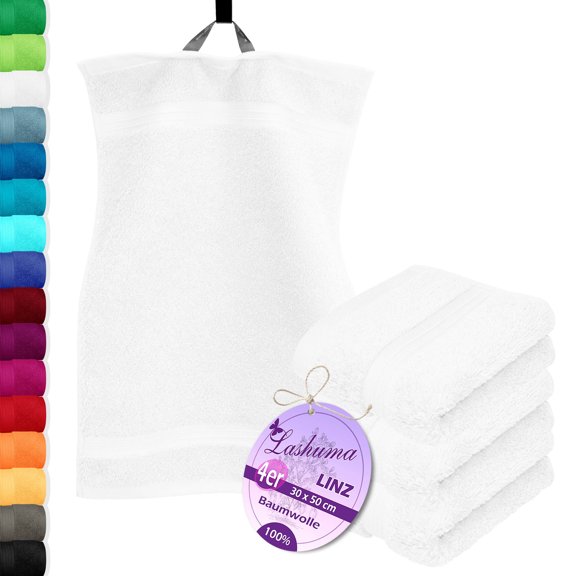 Lashuma Gästehandtücher - Kleine Handtücher Linz, Frottee (Spar-Set, 4-St), kleine Handtücher für Bad 30x50 cm weiß