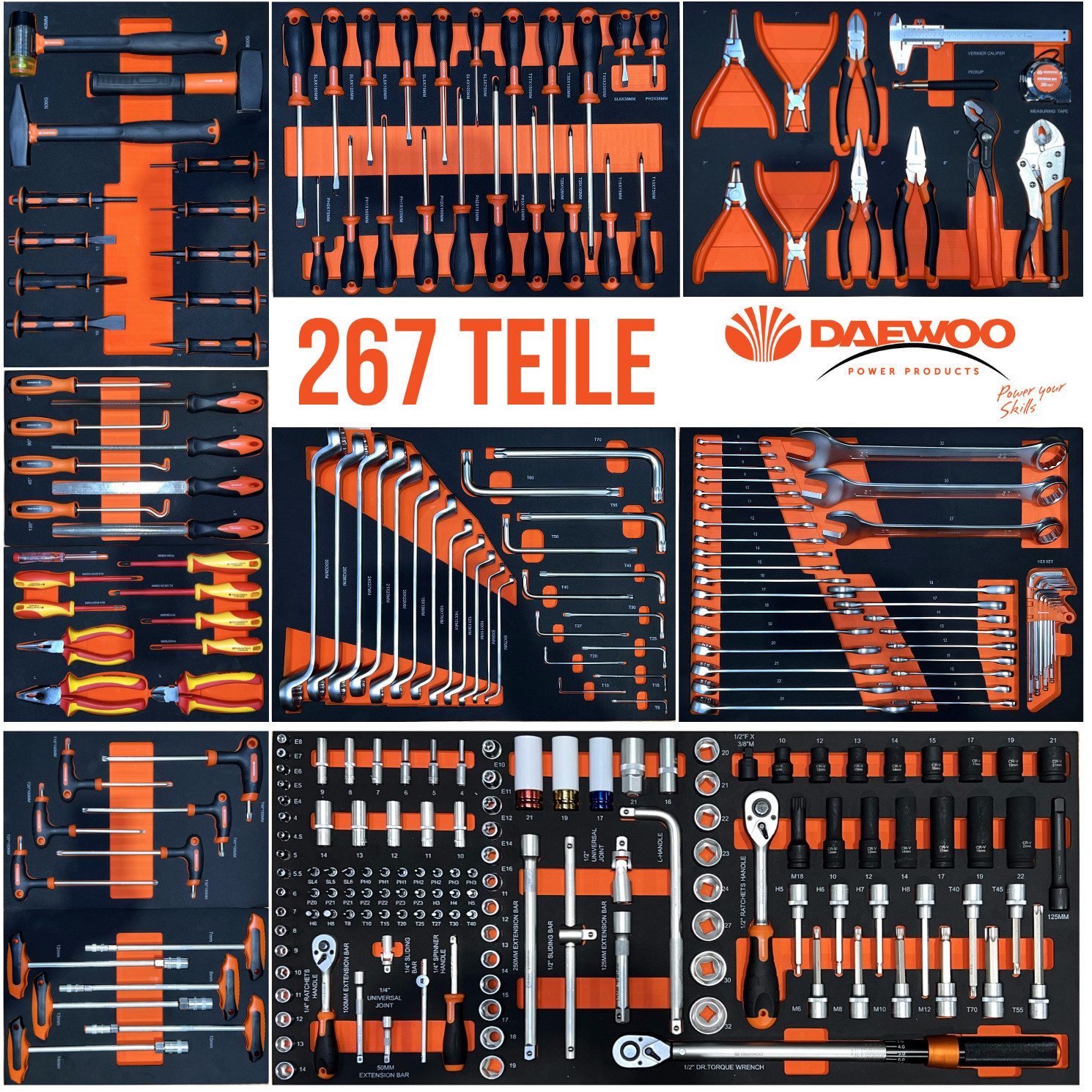 Daewoo Power Products Werkzeugwagen XXL Jumbo Daewoo befüllt Werkstattwagen Werkzeugwagen DAMWS267, Ohne Maschinen, 267-tlg. Werkzeugset