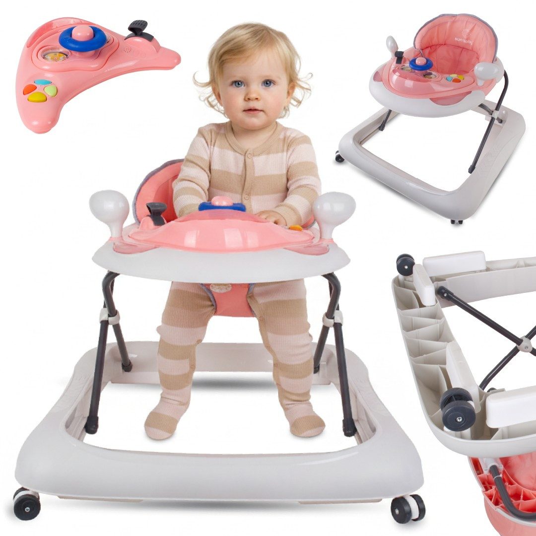 Sun Baby Lauflernhilfe SUN BABY Lauflernwagen interaktiv 3-stufig 360° Räder - Rosa-Grau