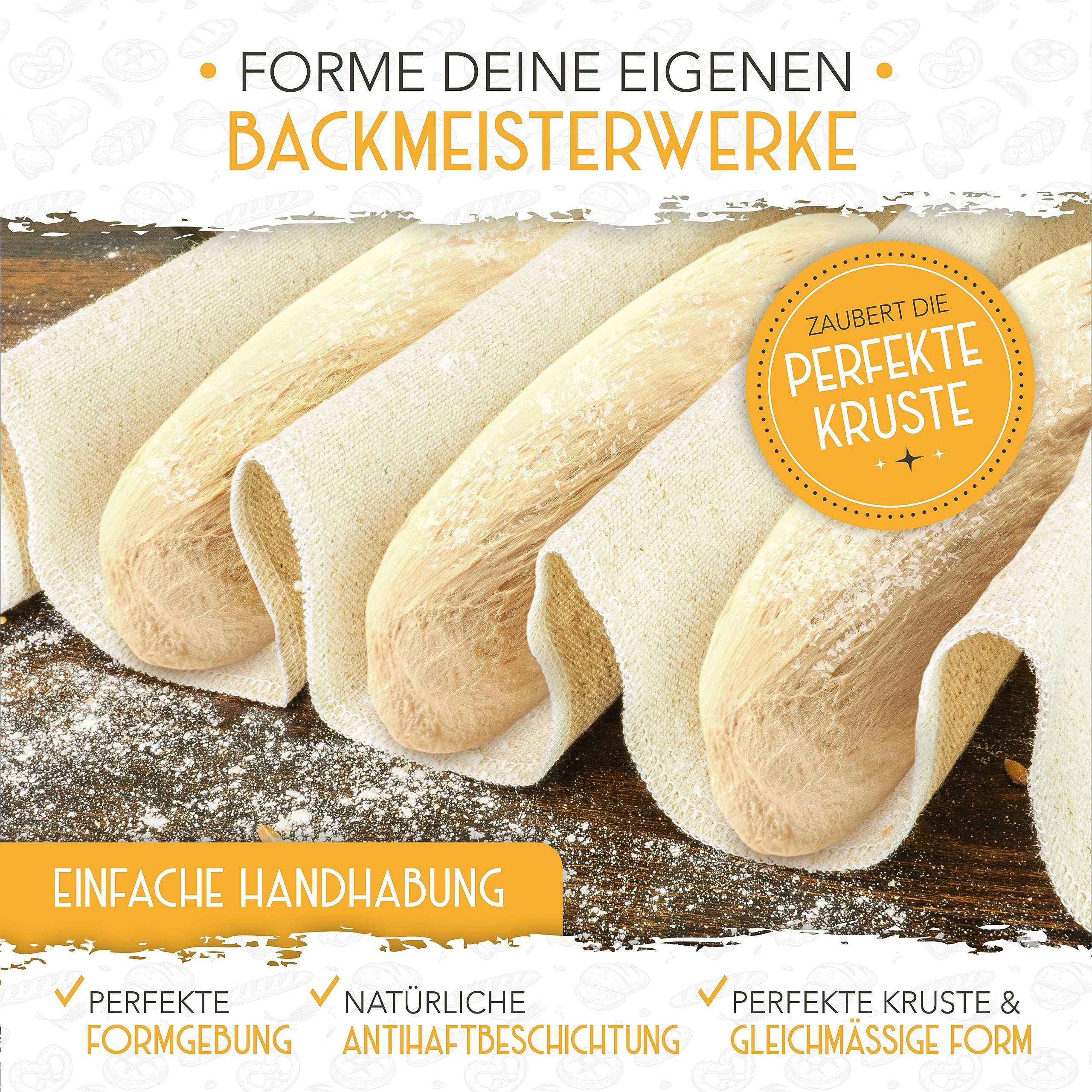 Krustenzauber Brotbackform Baguette Backform Antihaft inkl. Bäckerleinen u. Bäckermesser, (Baguette-Backblech - Ideal als Baguetteblech 3-tlg), Brotbackform, Baguetteform, Baguette Blech, Brot Backen Zubehör