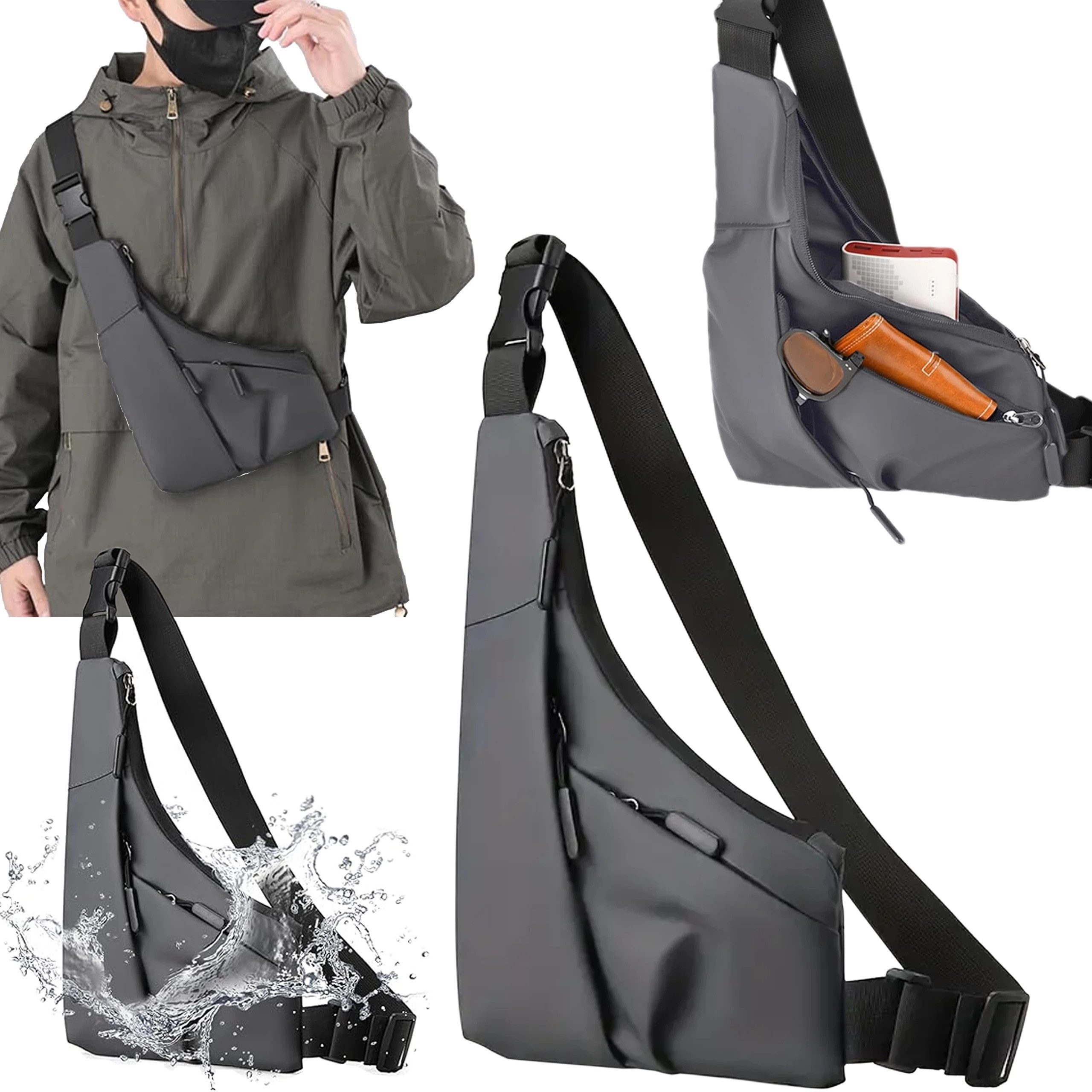 LA CUTE Umhängetasche Urban Sports Gürteltasche mit verstellbarem Gurt & Fächern (Universelle Umhängetasche für Herren & Damen mit Reißverschlüssen, Funktionale Gürteltasche mit mehreren Fächern für Alltag & Sport), Vielseitig tragbar als Gürteltasche oder Umhängetasche