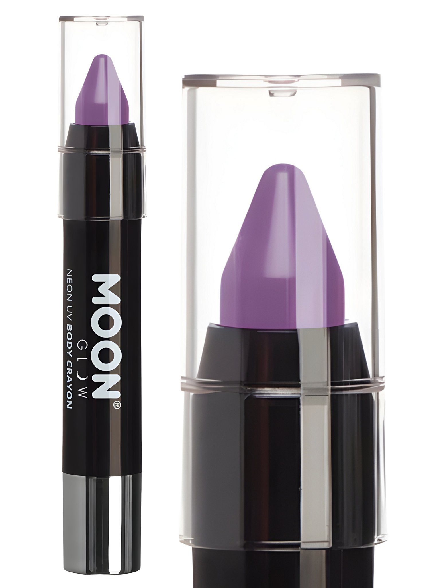 Smiffys Theaterschminke Moon Glow – Pastell Neon UV Schminkstift lila, Unter Schwarzlicht leuchtende, helle Pastellfarbe für Körper und Ges