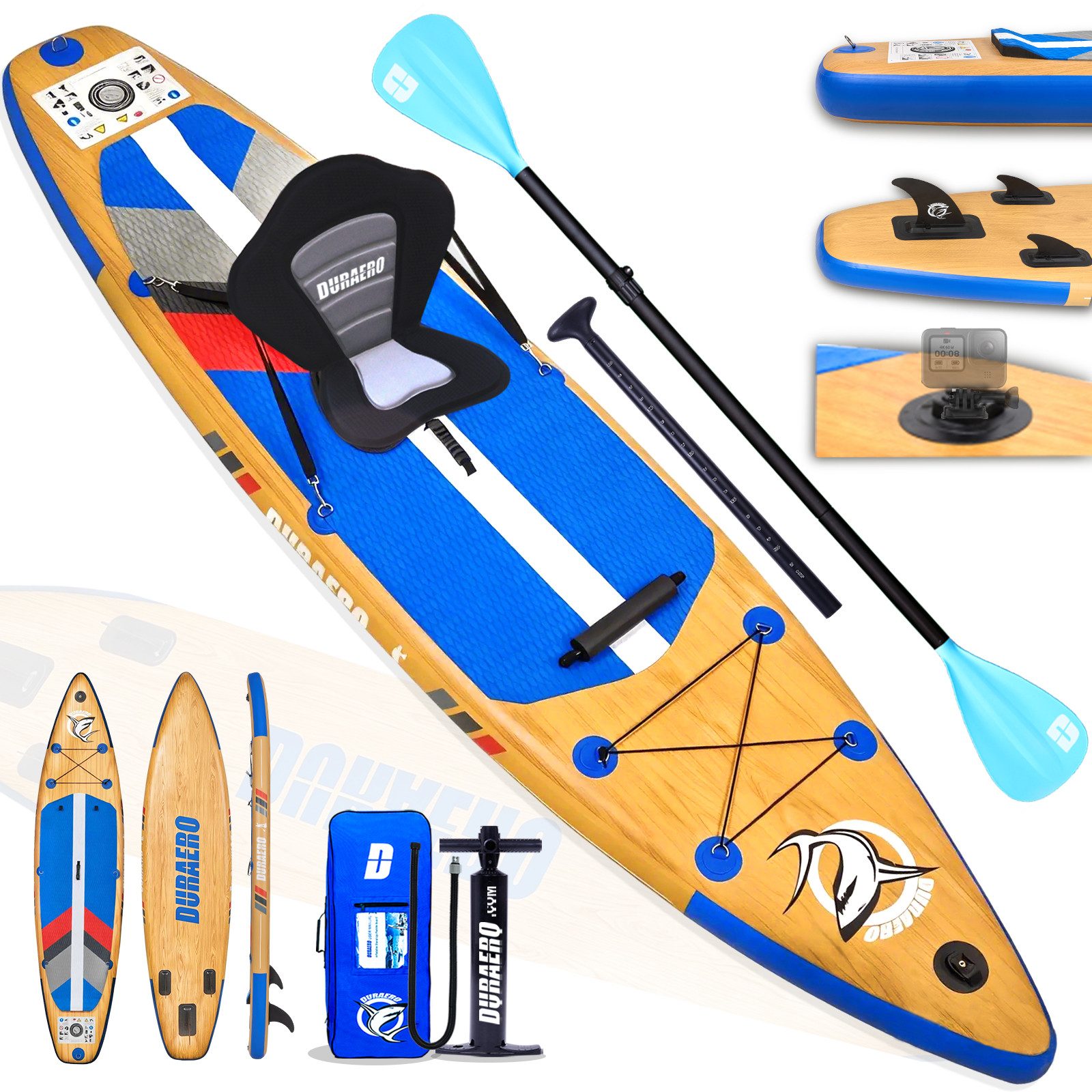 Inflatable SUP-Board Stand Up Paddle Board Aufblasbar, SUP Board Set in Holzoptik