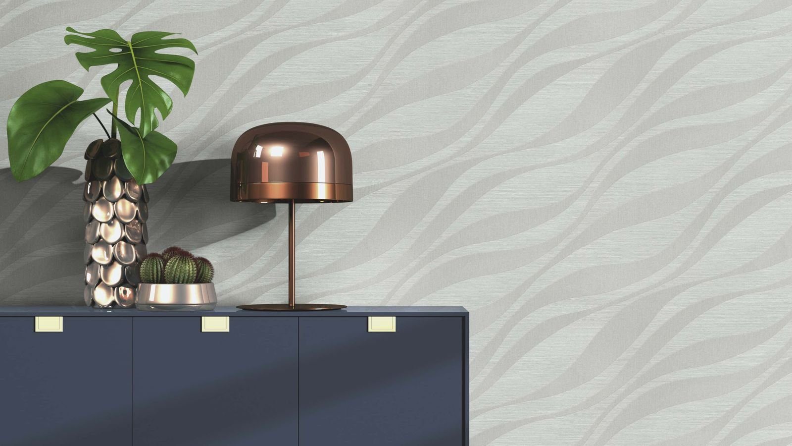 Vliestapete Struktur Muster Wellen Uni Silber Metallic 608069 Sky Lounge