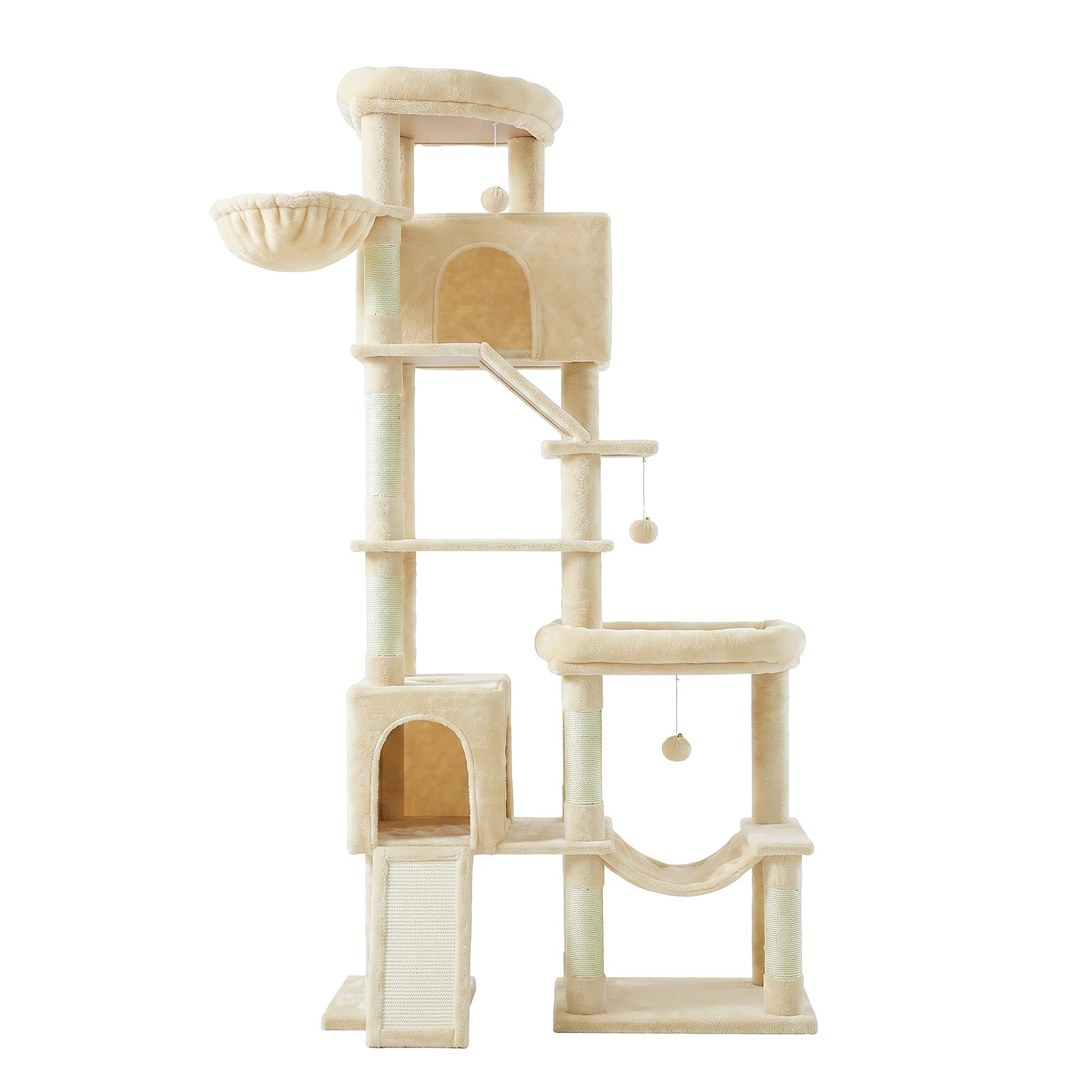 FEANDREA Kratzbaum Großer Katzenbaum mit Sisalstämmen, Mehrstöckiger Kletterbaum, mit 6 Ruhebereichen 105 x 45 x 202 cm