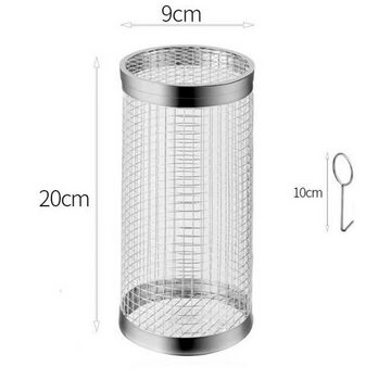 BAYLI Grillspieß 2er Set Zylindrischer Grillkorb Rund aus Edelstahl mit 1x Haken