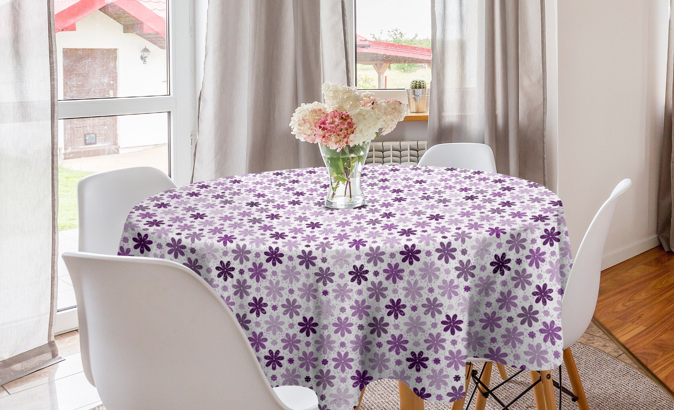 Abakuhaus Tischdecke Kreis Tischdecke Abdeckung für Esszimmer Küche Dekoration, Natürlich Große und kleine Blüten