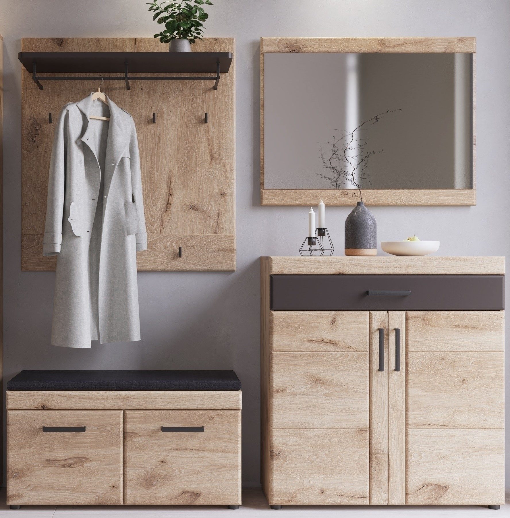 Meble Wójcik Garderoben-Set (4-teilig) Viking Eiche Dekor - 188x195x38 (BxHxT), (4-teilig)