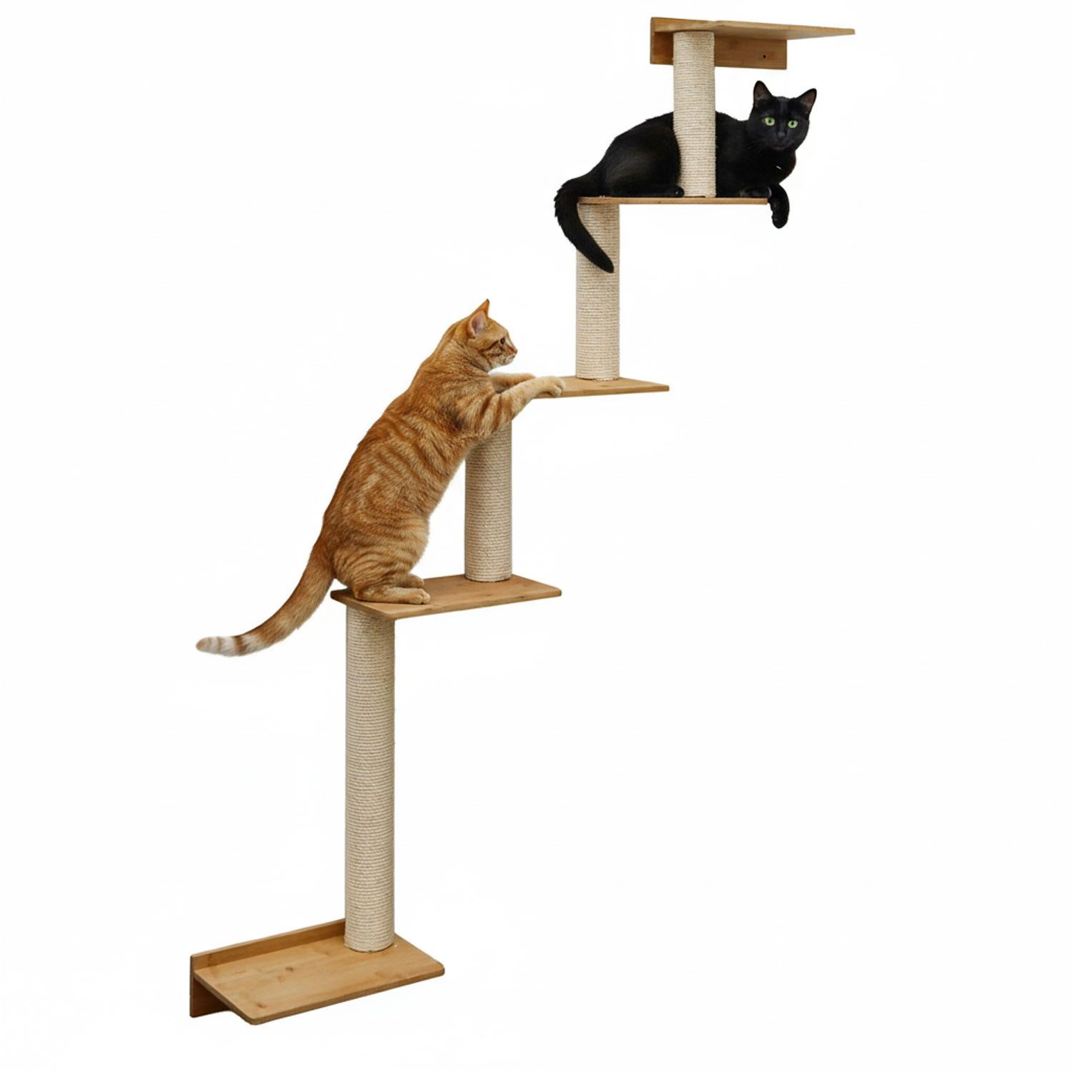 eyepower Kratzbaum zur Wandmontage - 179 cm Wandkratzbaum für Katzen mit 5 Bambus Plateau, Sisalstamm Wand - Katzenkratzbaum platzsparend - Kletterwand Katze