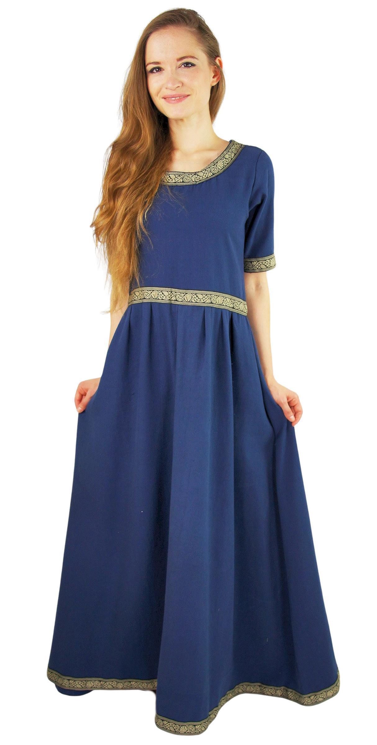 Leonardo Carbone Burgfräulein-Kostüm Kurzarmkleid "Ennlin" mit kunstvoller Bordüre, hochwertige Baumwolle, Schnürung am Rücken