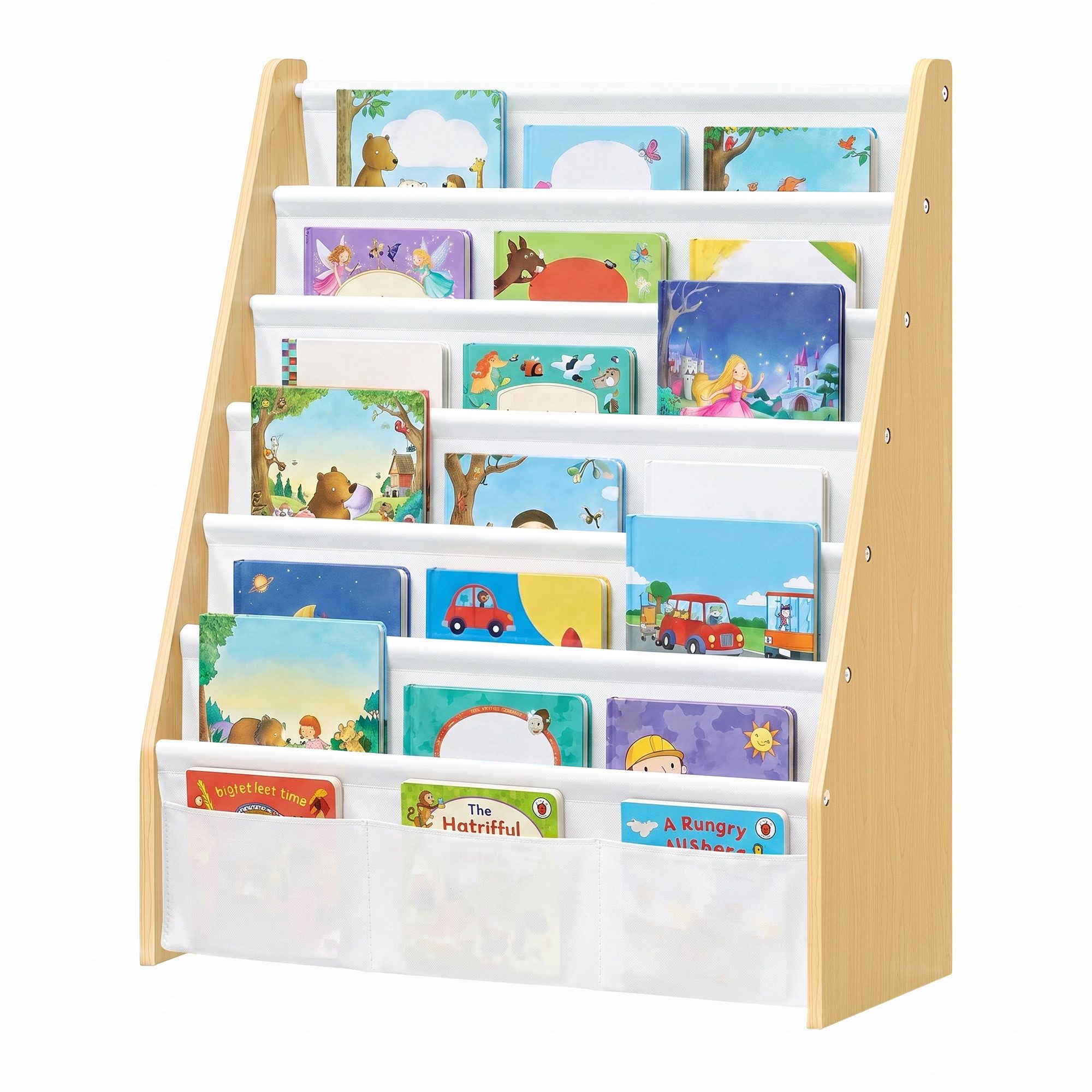 SONGMICS Spielzeugtruhe Bücherregal Kinder Kinderregal mit 4 Ebenen, mit 6 Ebenen Sicher und Stabil 62,4 x 28 x 76 cm