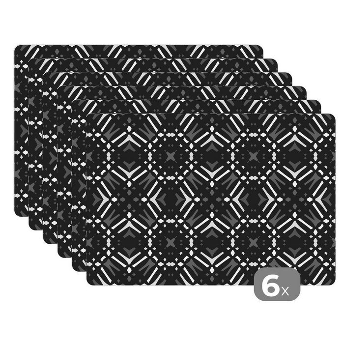 Platzset Muster - Schwarz und Weiß - Geometrie MuchoWow (6-St) Platzset Platzdecken Platzmatte Tischmatten Schmutzabweisend