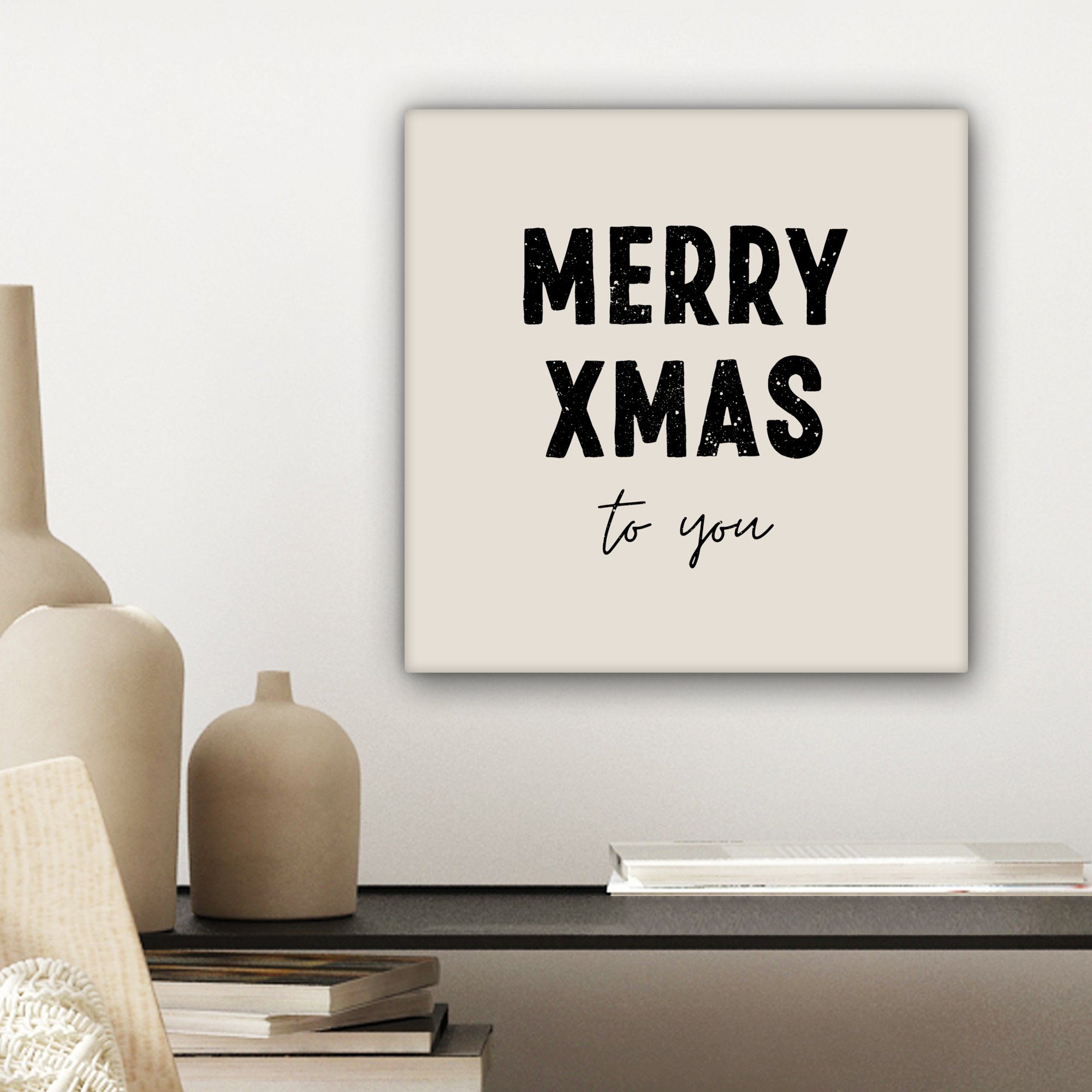 Leinwandbild cm Schwarz, 20x20 OneMillionCanvasses® für Bilder Feiertage Zitate - Weihnachten - Frohe Wohnzimmer - - Schlafzimmer, Weihnachten Leinwand St), (1
