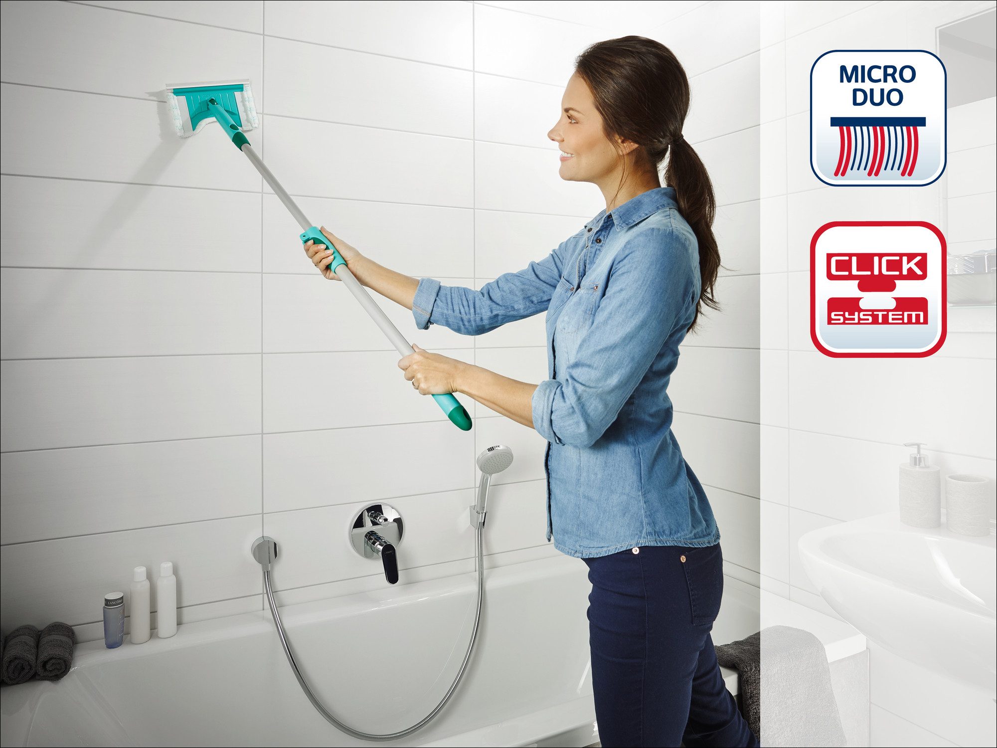 Leifheit Duschabzieher Badwischer Bath Cleaner, (2-St), 360° Drehgelenk, Wischbreite 20 cm, Microfaser Bezug