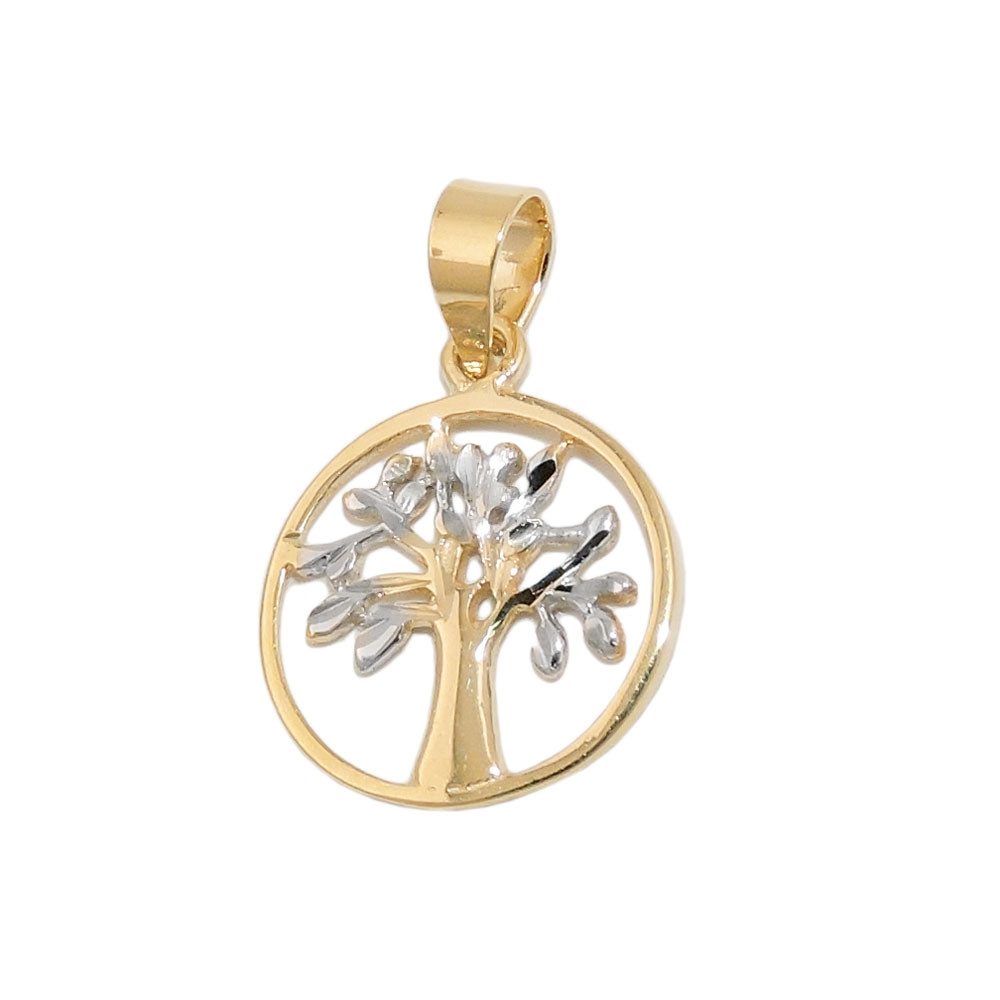 Kettenanhänger Anhänger, 12mm Lebensbaum, 375 Gelbgold bicolor