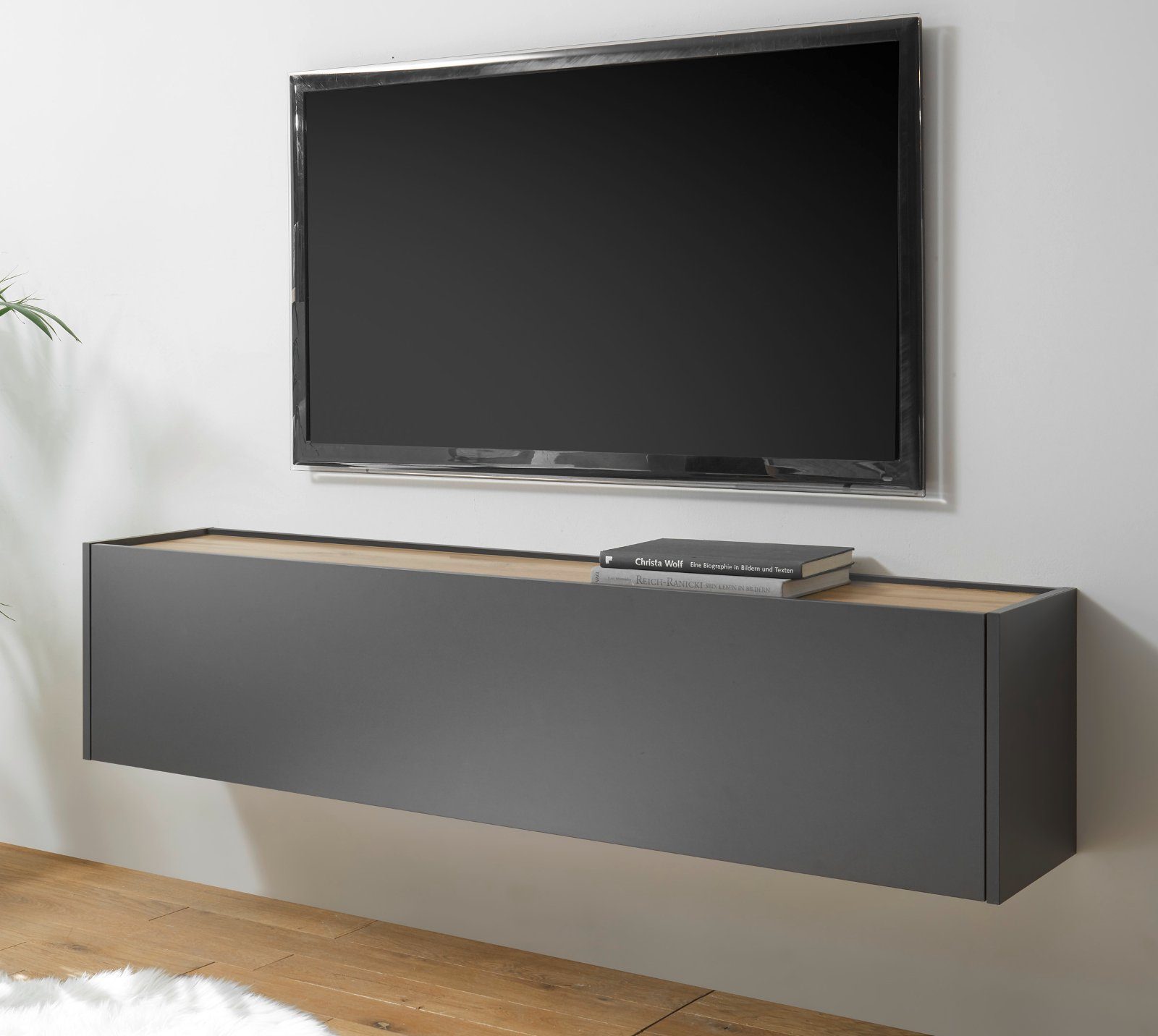 Furn.Design Lowboard Center (Hängeschrank in grau mit Eiche, Breite 150 cm), mit Stauraum