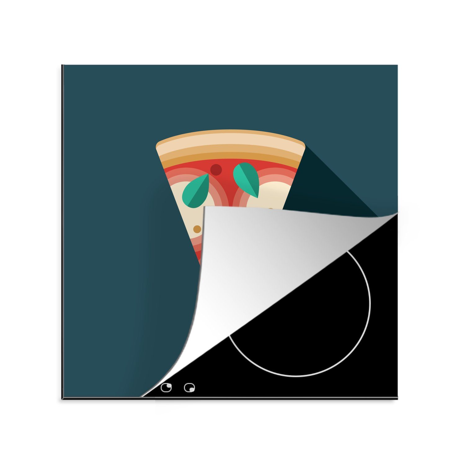 MuchoWow Herdblende-/Abdeckplatte Unterzeichneter Pizzapunkt, Vinyl, (1 tlg), 78x78 cm, Ceranfeldabdeckung, Arbeitsplatte für küche | Herdabdeckplatten