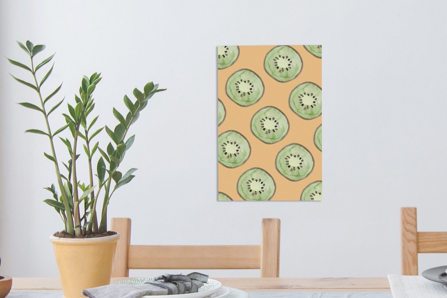 OneMillionCanvasses® Leinwandbild Kiwi - Aquarell fertig Gemälde, inkl. 20x30 - St), (1 bespannt Zackenaufhänger, Orange, Leinwandbild cm