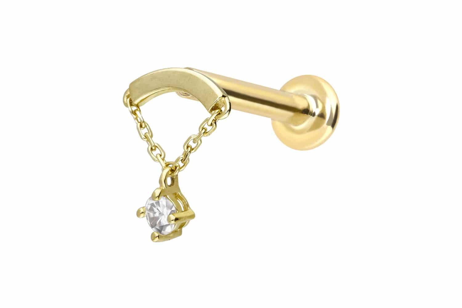 PIERCINGLINE Piercing-Set 14 Karat Gold Labret mit Push Fit MOISSANIT + BOGEN + KETTE (Labrets, 1-tlg)