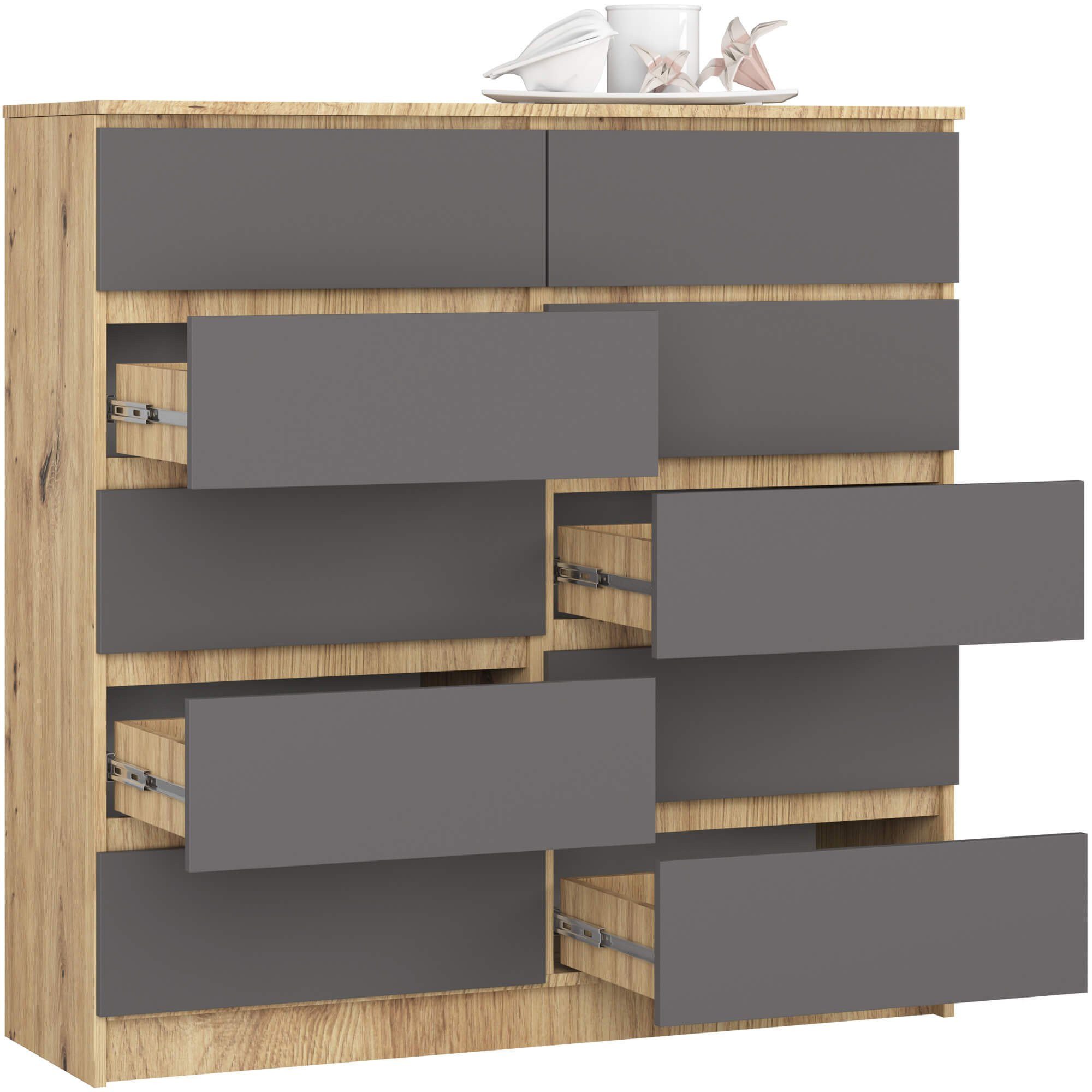 Kommode mit 10 Schubladen 120 cm breit Holz Schrank