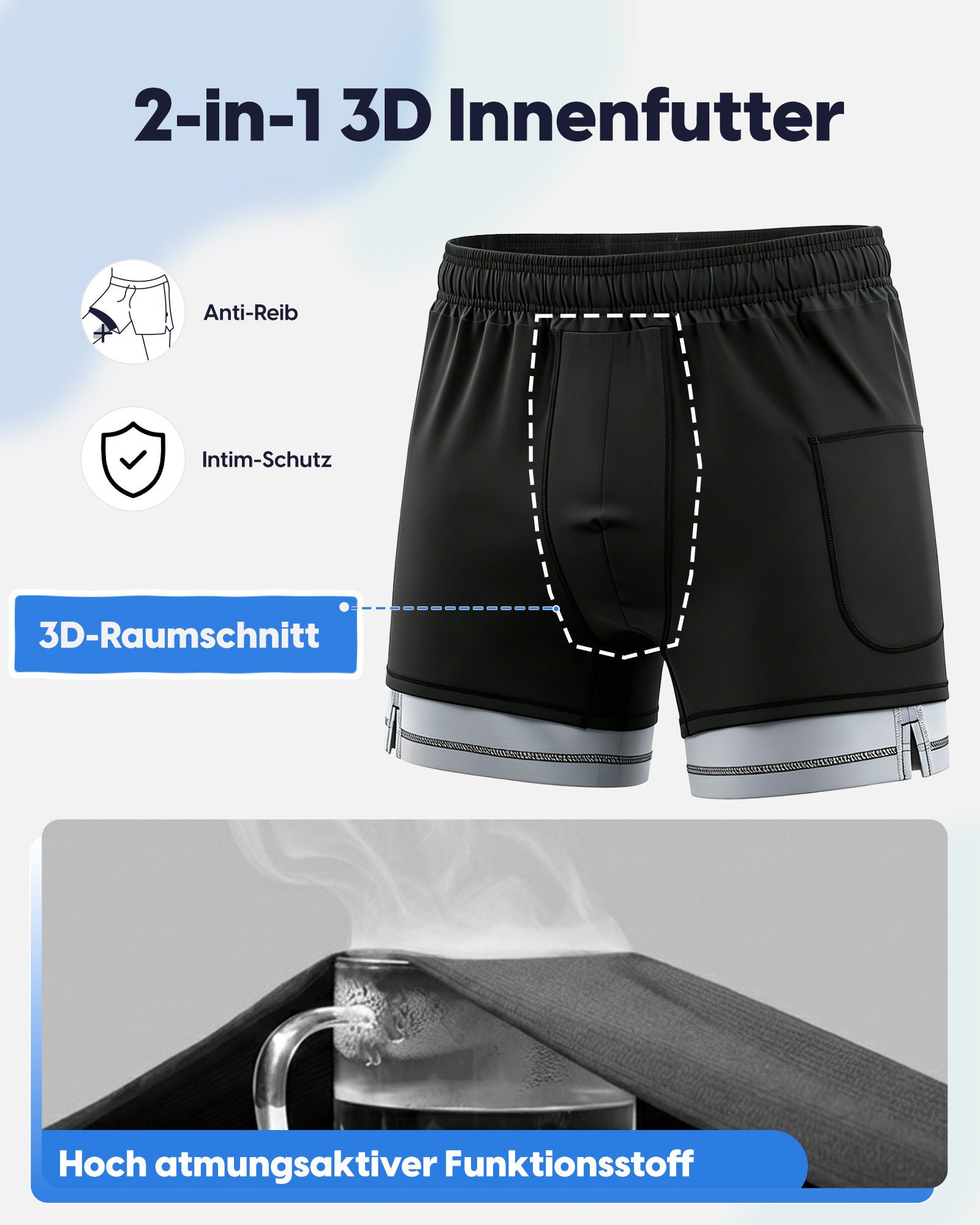 MaaMgic Shorts Herren Elastan kurze Hose 2-in-1 Badehose schnelltrocknend Sporthose (1-tlg) – Bild 4 von 5