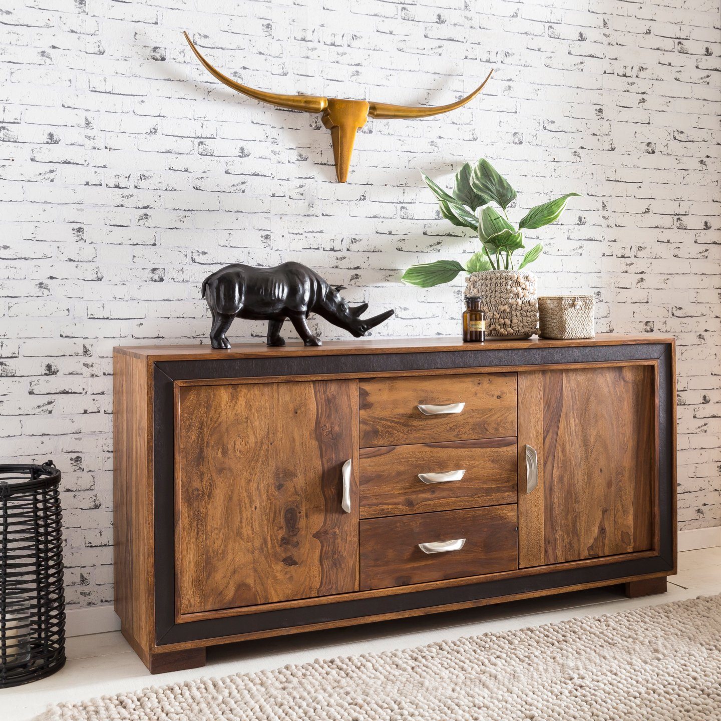 FINEBUY Sideboard FB46382 (160x44x80 cm Massivholz günstig online kaufen