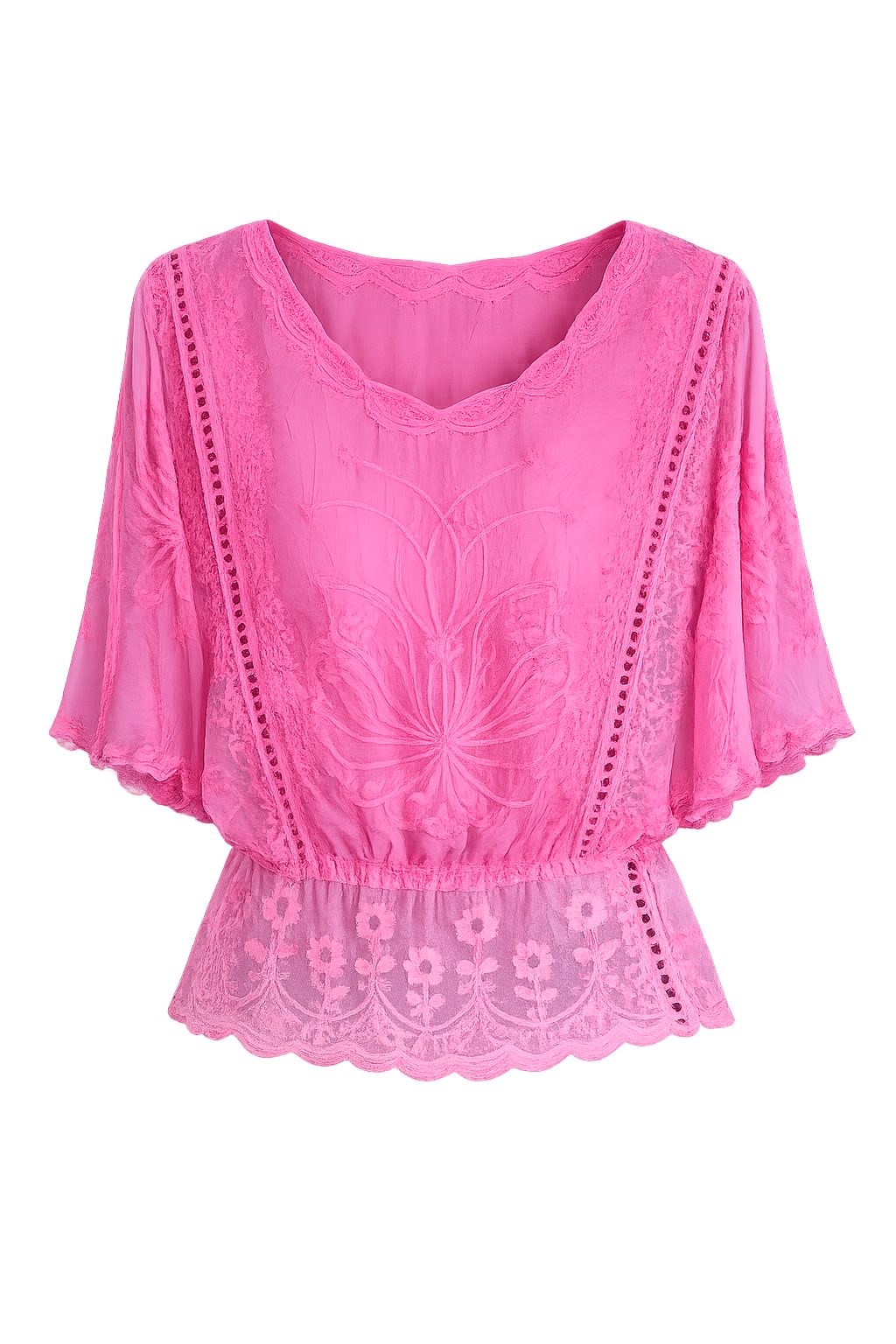 ITALY VIBES Spitzenbluse - Bluse - Häkelbluse mit Fledermausärmeln - Damenbluse ONE SIZE / passend für Größe XS - L