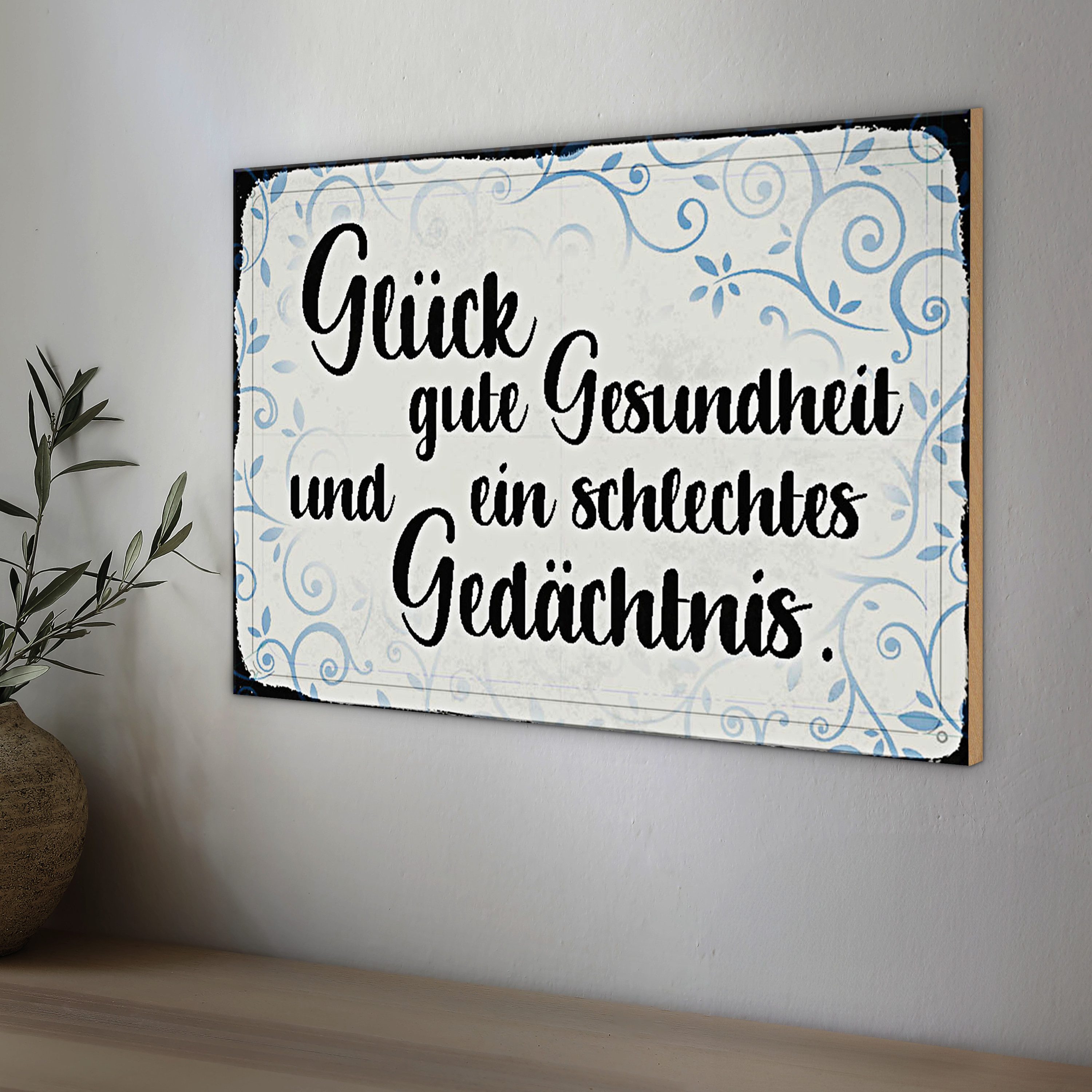 Roomando Holzbild Holzschild Spruch 30x20cm Glück gute Gesundheit