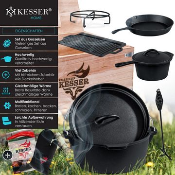 KESSER Feuertopf, Dutch Oven Set in Holzkiste mit Dutch Oven Mit viel Zubehör