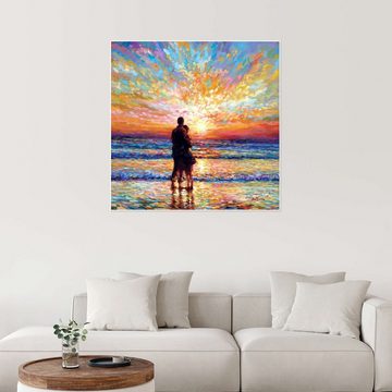Posterlounge Poster Leon Devenice, Paar am Strand im Sonnenuntergang, Wohnzimmer Maritim Malerei