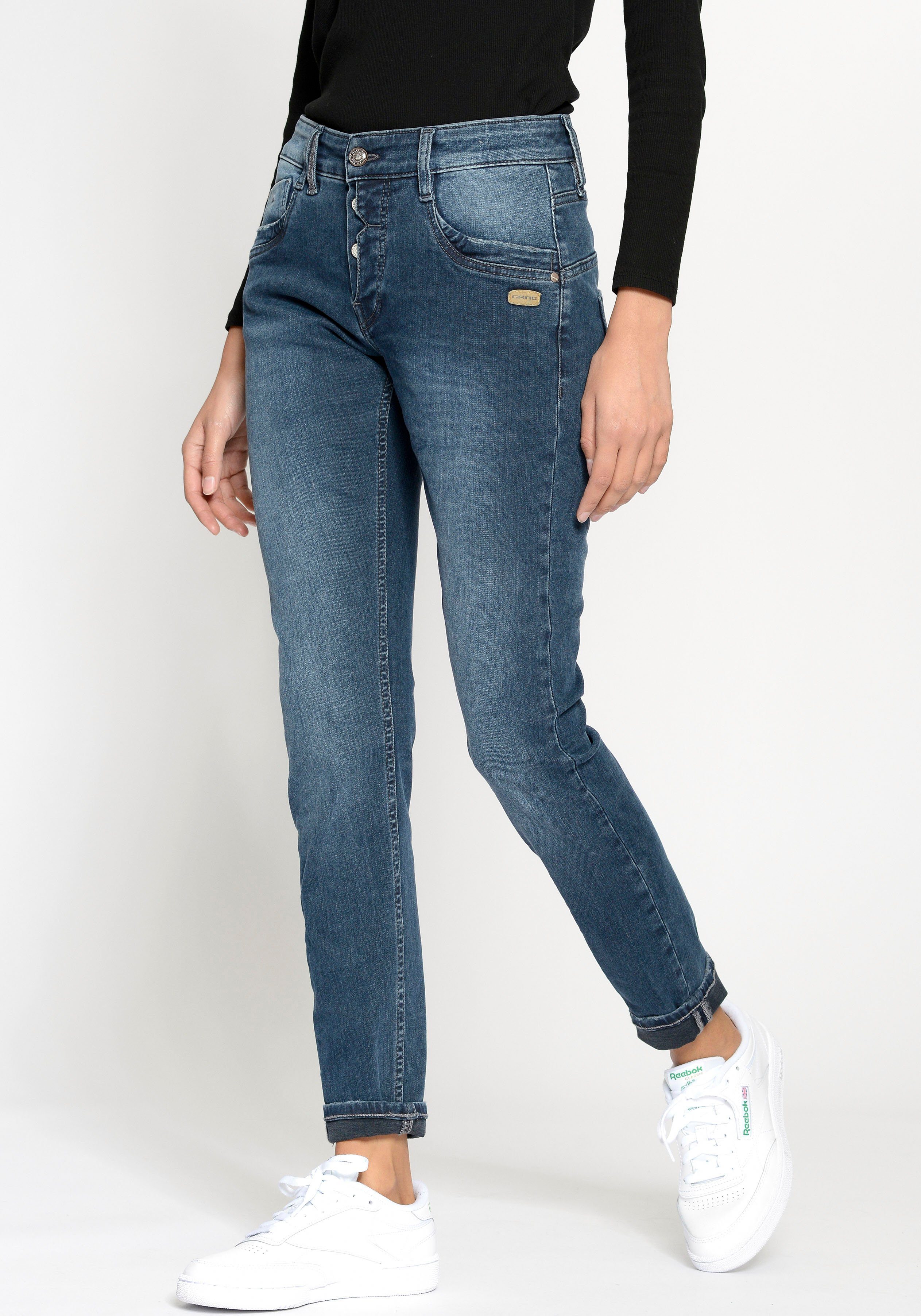 GANG Relax-fit-Jeans 94Gerda mit halb offener Knopfleiste striking smooth | Stretchjeans