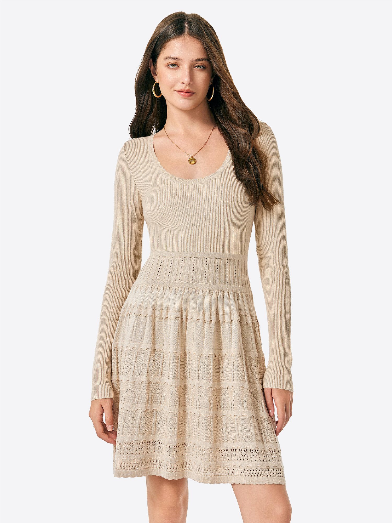 Imily Bela Strickkleid Damen Kurzes A-Linien-Kleid mit Rundhalsausschnitt (Packung, 1-tlg., 1per-Pack) casual