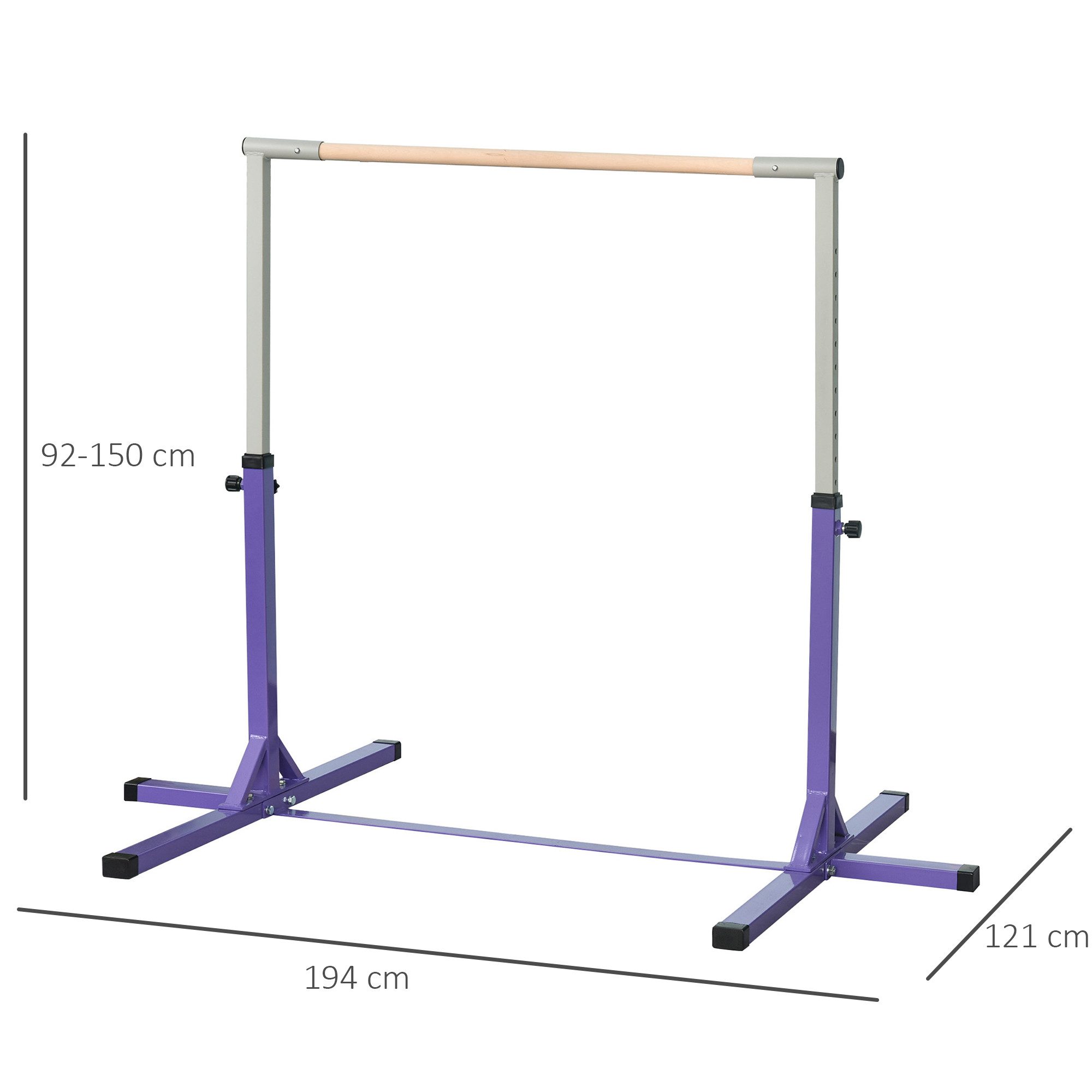 HOMCOM Turnreck Gymnastikstange höhenverstellbar Stahlkonstruktion bis 75 kg, (Turnstange aus Holz, 1-St., Reck), für 3+ Kinder, Indoor, Outdoor, Violett