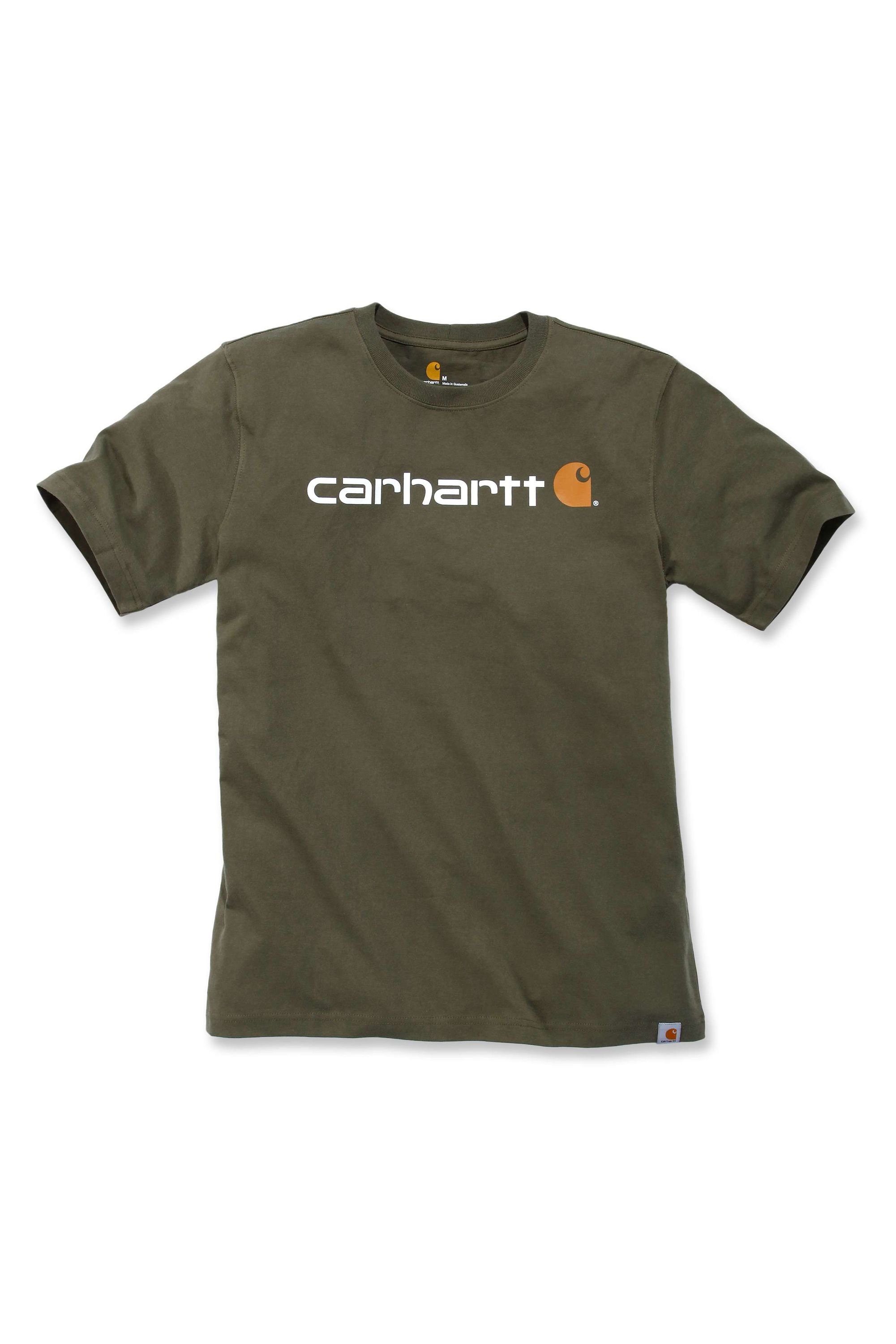 T-Shirt (1-tlg) der Logo Carhartt auf Carhartt Brust S/S 103361 T-SHIRT CORE Heather Arborvitae LOGO