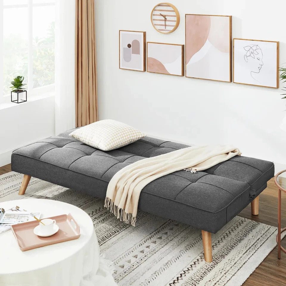 VASAGLE Schlafsofa klappbar Couch mit Bettfunktion 175x83x76cm Gästebett Grau, 1 Teile, klappbar