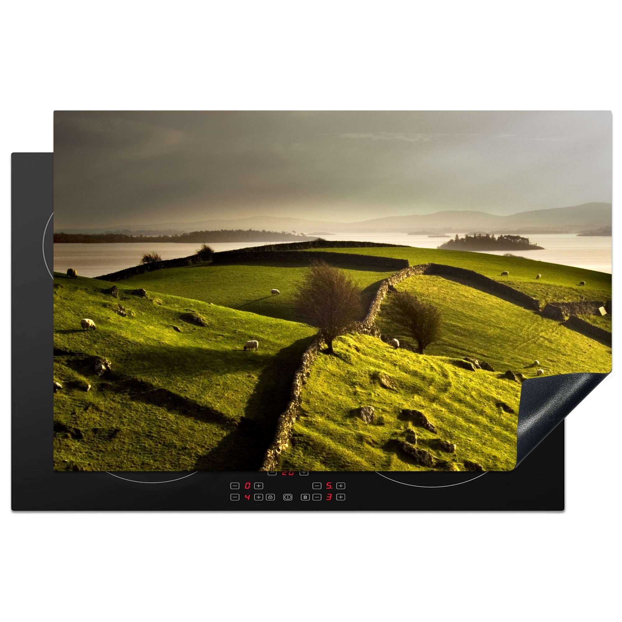 MuchoWow Herdblende-/Abdeckplatte Steinmauern in der irischen Landschaft, Vinyl, (1 tlg), 81x52 cm, Induktionskochfeld Schutz für die küche, Ceranfeldabdeckung