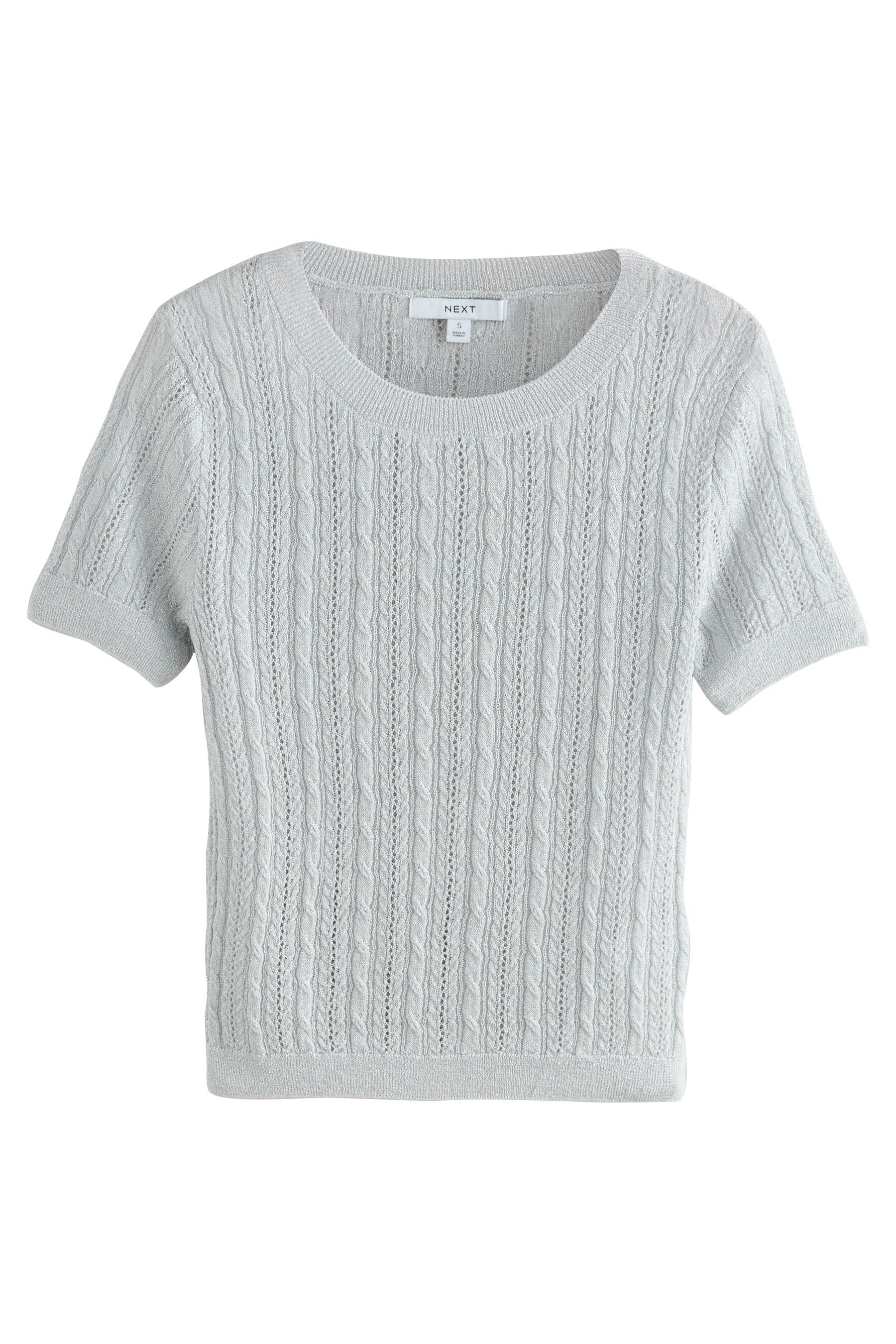 Next Rundhalspullover Rundhals-T-Shirt mit Spitze, Mesh und Glitzer (1-tlg) günstig online kaufen