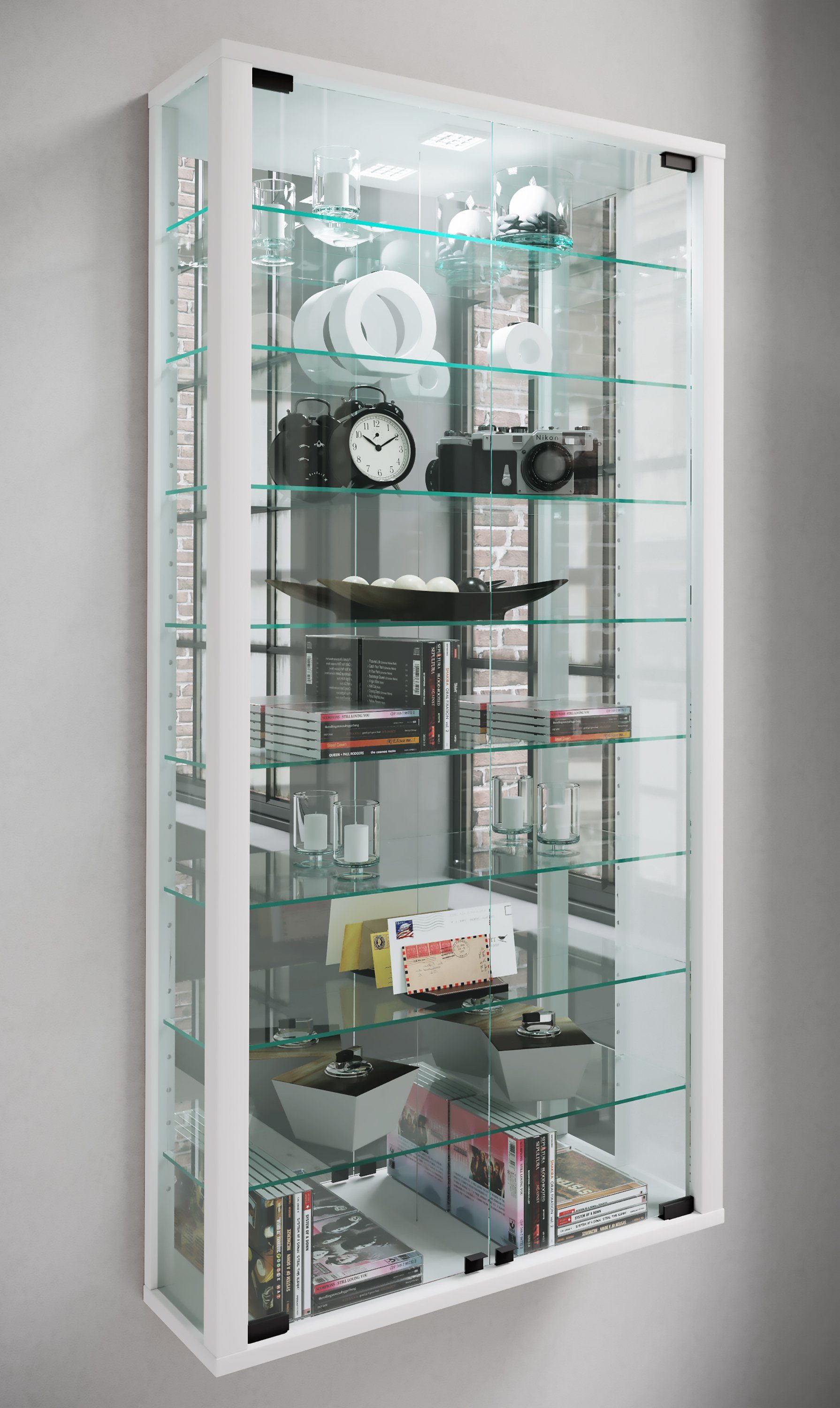 VCM Hängevitrine Wandvitrine Vitrosa mit Glastüren, Glasböden und Glasvitrine hängend, Modern und platzsparend, Glasschrank