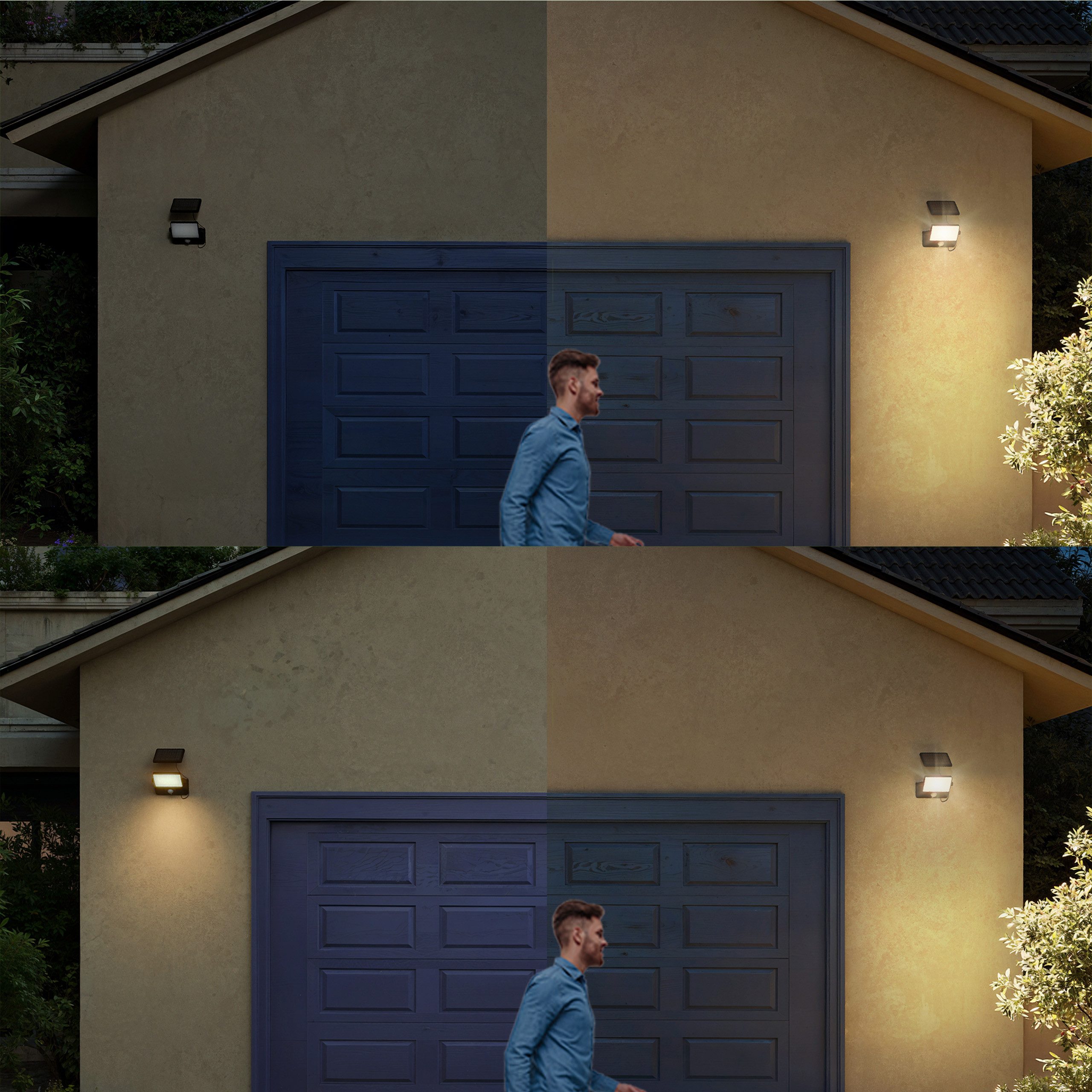 Philips LED Solarleuchte Outdoor Solar Fyns Sicherheitslicht für Wand, Abschaltautomatik, Bewegungsmelder, Tageslichtsensor, LED fest integriert, Neutralweiß, Tageslicht- und Bewegungssensor, 3000 Kelvin, 1000 Lumen, schwarz