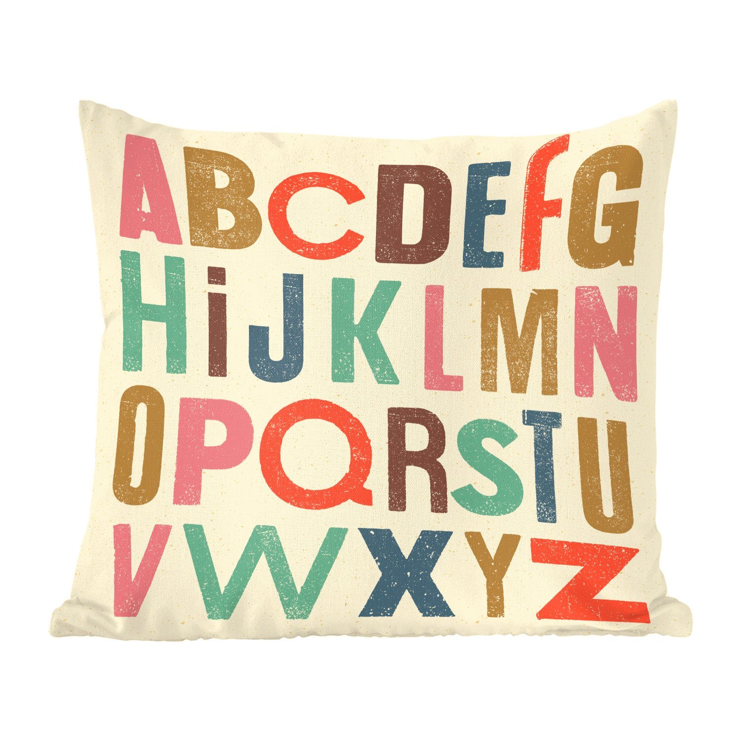 MuchoWow Dekokissen Vintage-Illustration des Alphabets, Zierkissen mit Füllung für Wohzimmer, Schlafzimmer, Deko, Sofakissen