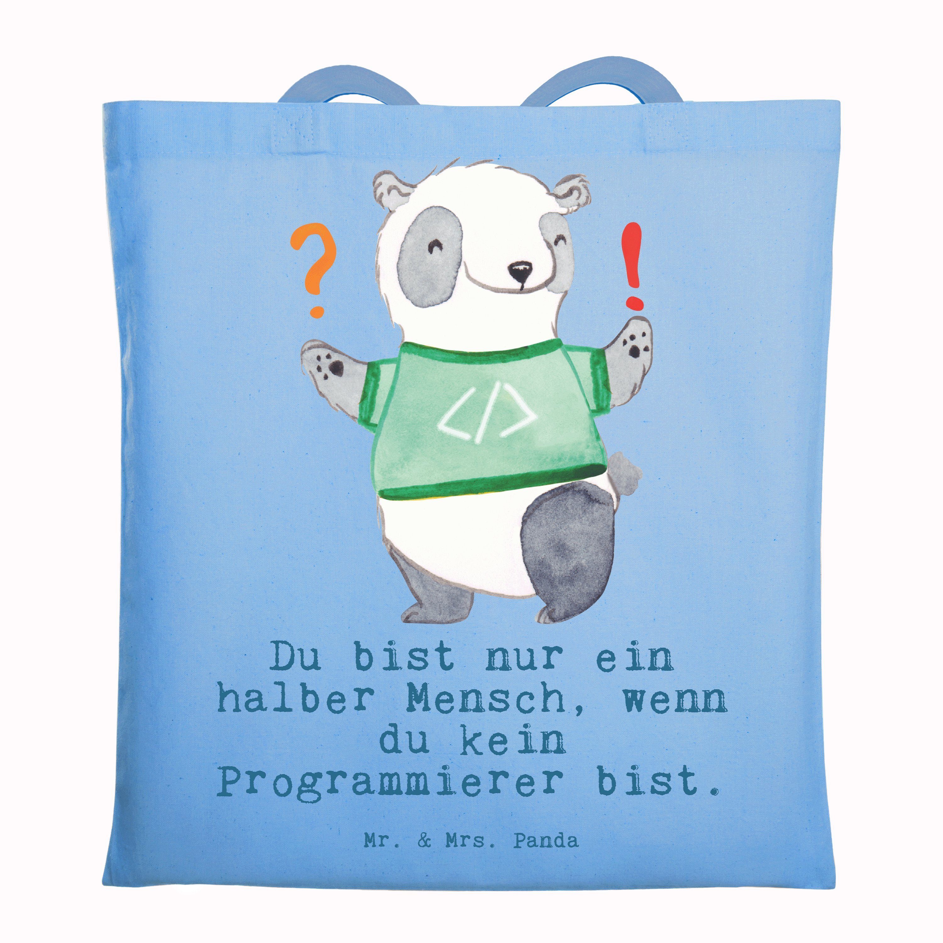 Mr. & Mrs. Panda Tragetasche Programmierer Herz - Sky Blue - Geschenk, Stoffbeutel, Kollegin, Soft (1-tlg), Design-Highlight