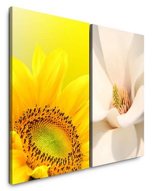 Sinus Art Leinwandbild 2 Bilder je 60x90cm Sonnenblume Gelb Weiß Blüte Sommerlich Schön Makro