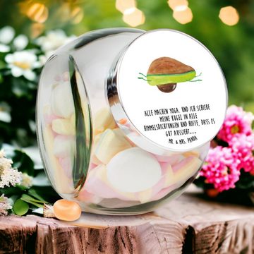 Mr. & Mrs. Panda Vorratsglas L 870ml Avocado Yoga - Weiß - Geschenk, Vegan, Kaffeedose, Humor, Auf, Premium Glas, (1-tlg), Exklusive Motive