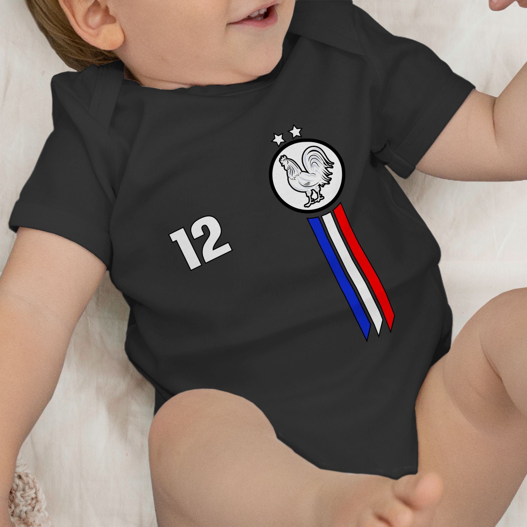 EM Frankreich Shirtbody Schwarz Baby Shirtracer 2 Emblem Mann Fussball 2024 12.