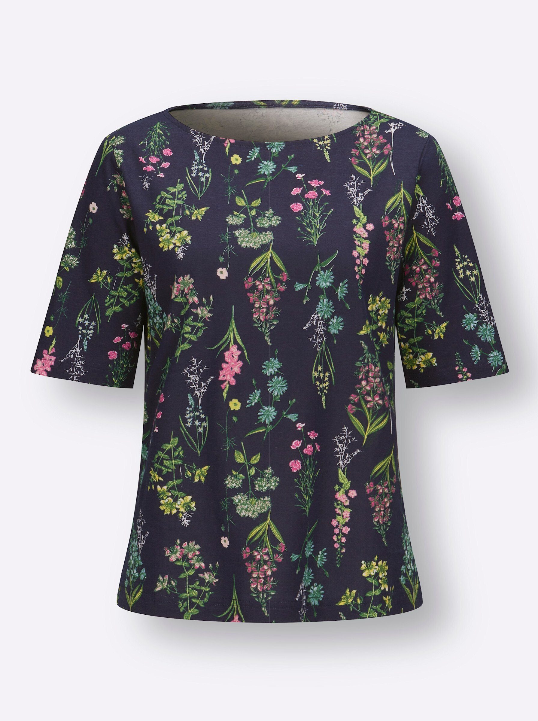 Sieh an! T-Shirt Kurzarm-Shirt Kurzarm mit U-Boot-Ausschnitt und floralem Print