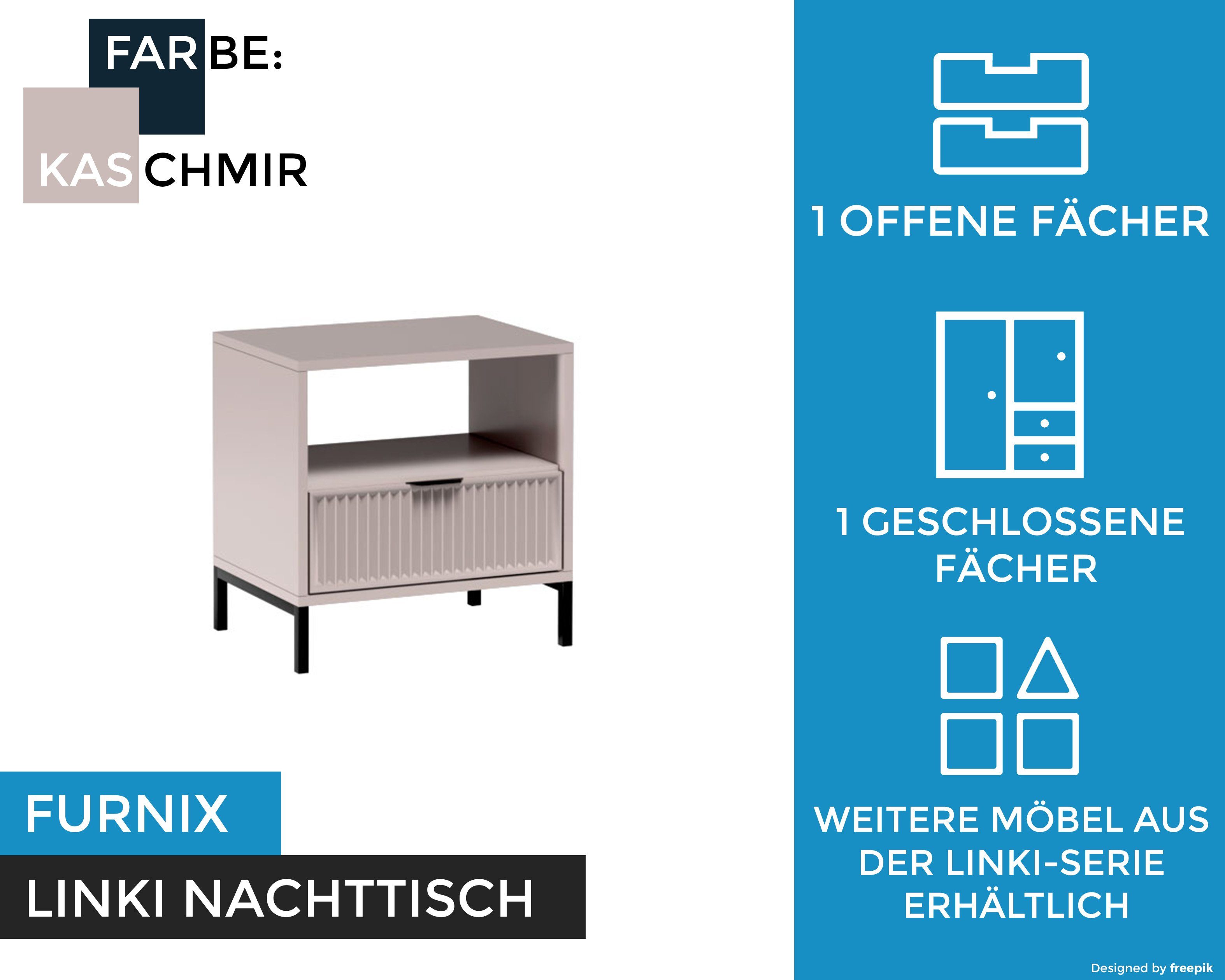 Furnix Nachttisch cm B54,5 x x LINKI Kaschmir T40,6 LS7 mit und Beistelltisch Ablage, H54,5 Schublade