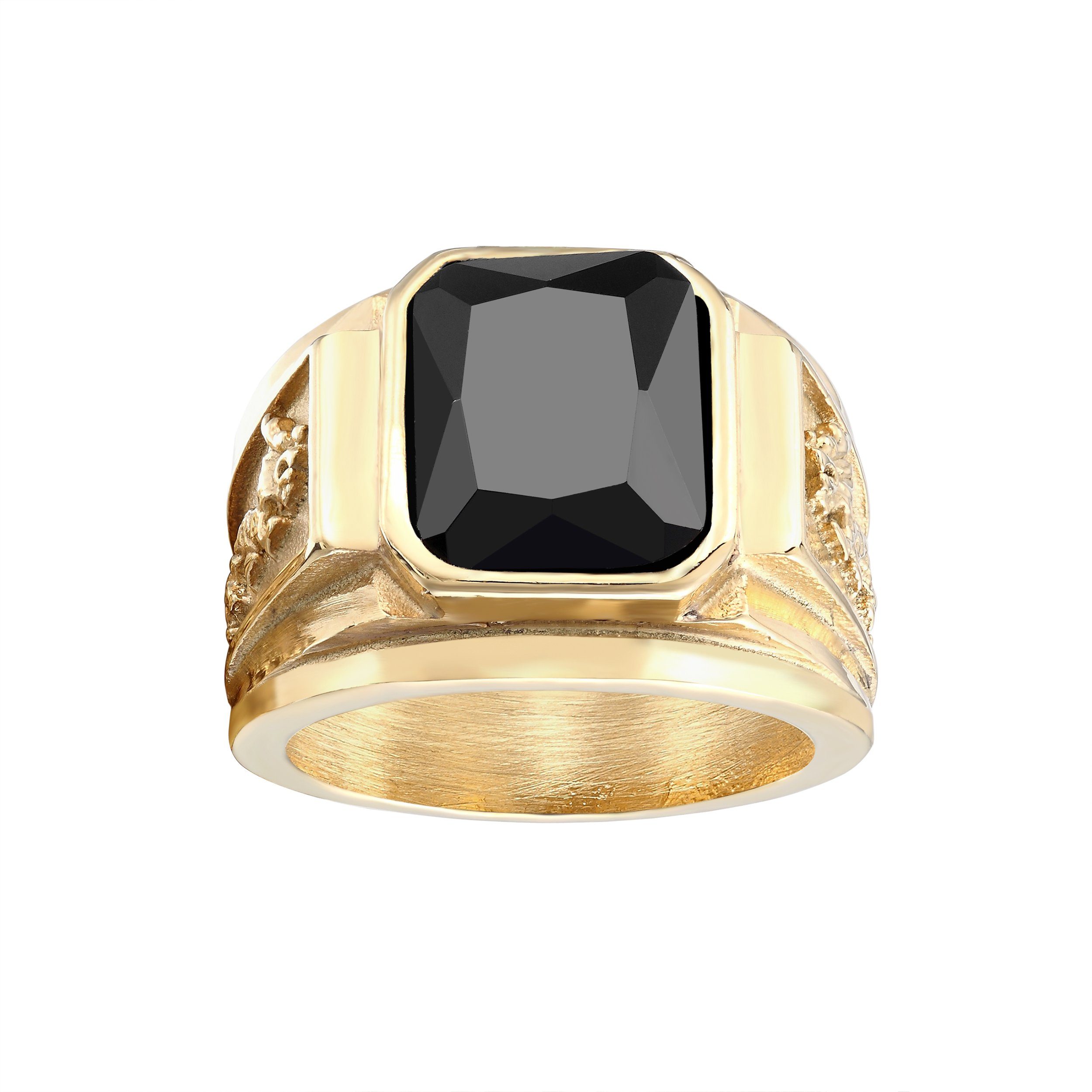 Karisma Fingerring Karisma Männer Gold Edelstahl 316L Männer Ring, Drachen - Schwarzer Stein - RHC4000.b