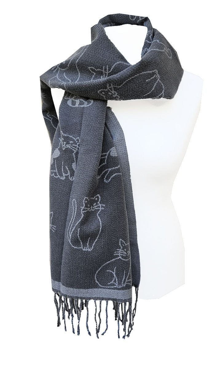 Schal SAISON weicher Schal KATZE Grau Winterschal wärmend Tierliebe günstig online kaufen