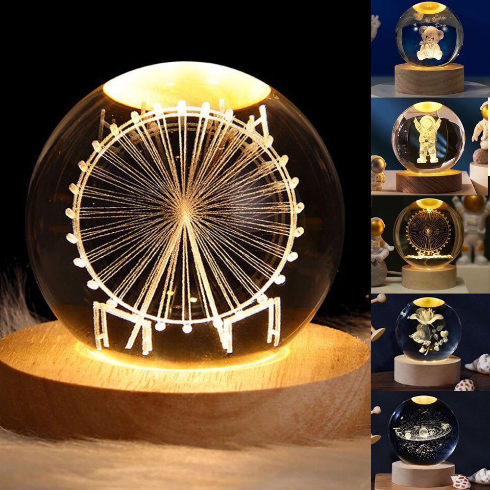 PRIISF LED Dekolicht 3D-Kristallkugel Nachtlicht Leuchtende Nachttischlampe günstig online kaufen